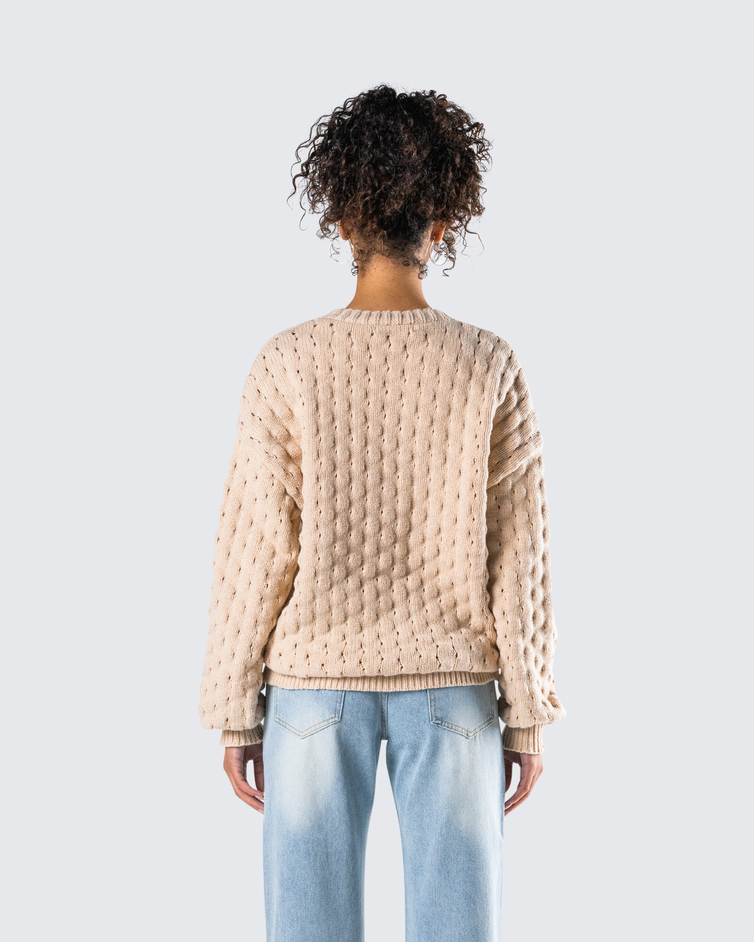 Andra Beige Bubble Knit Cardigan - Image 7