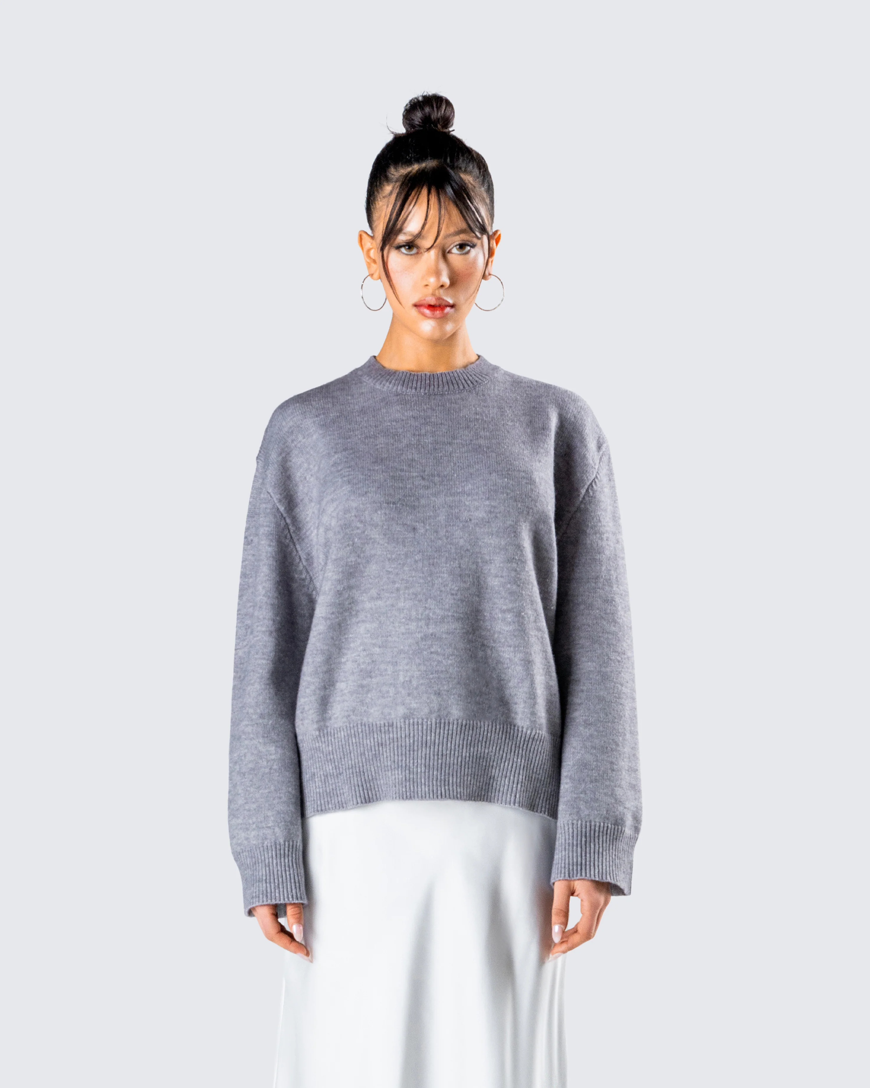 Angela Grey Sweater Knit Top - Image 4