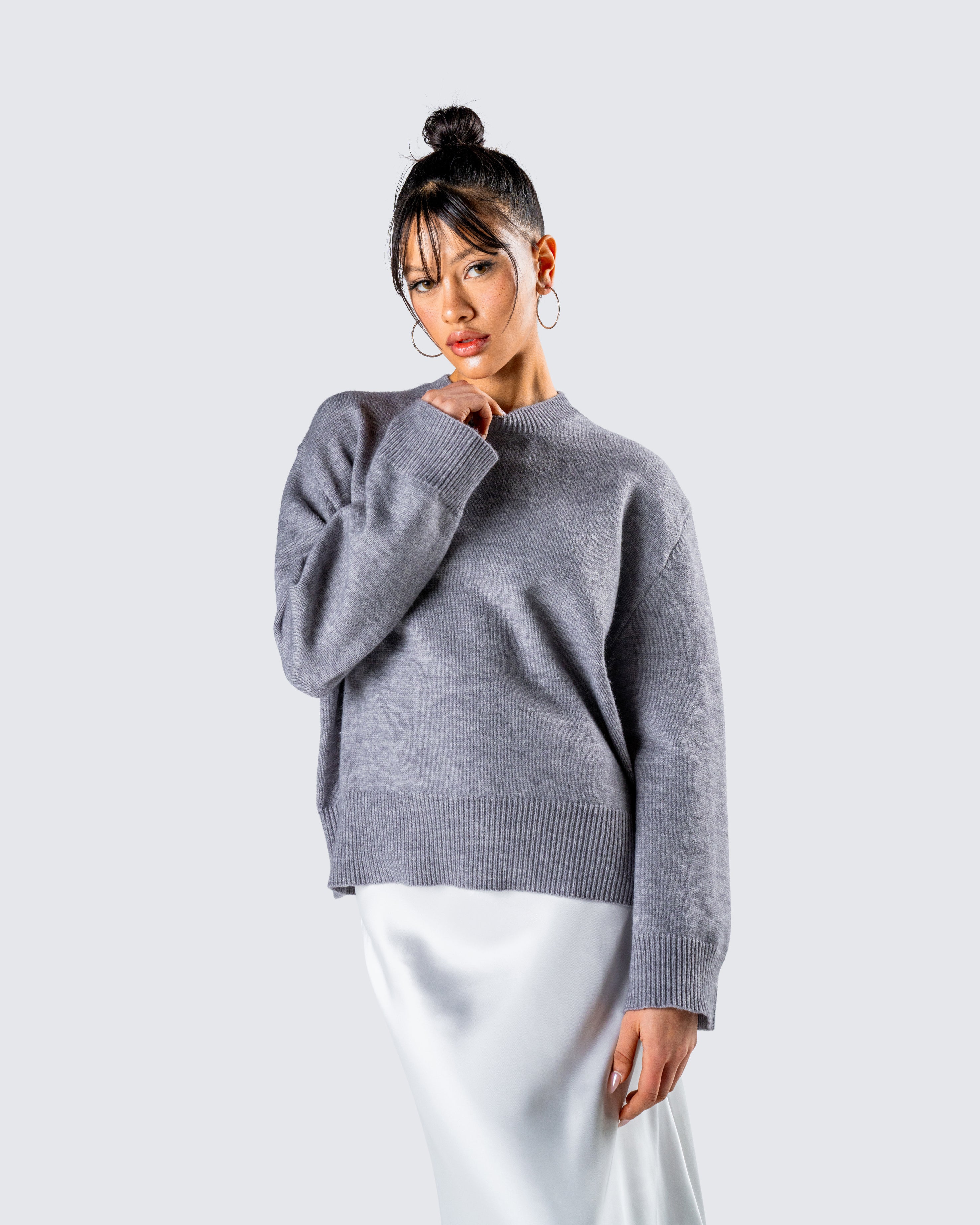 Angela Grey Sweater Knit Top - Image 8