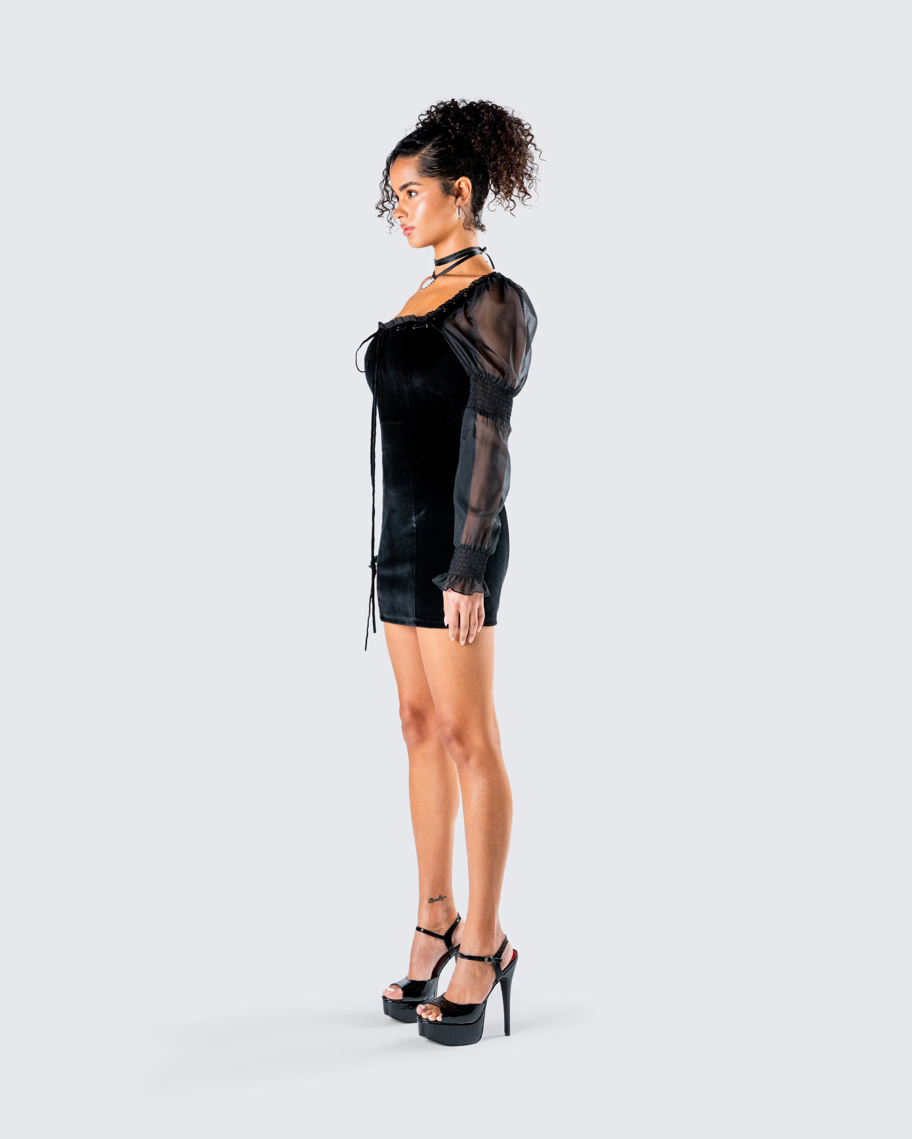 Anja Black Velvet Mini Dress - Image 5