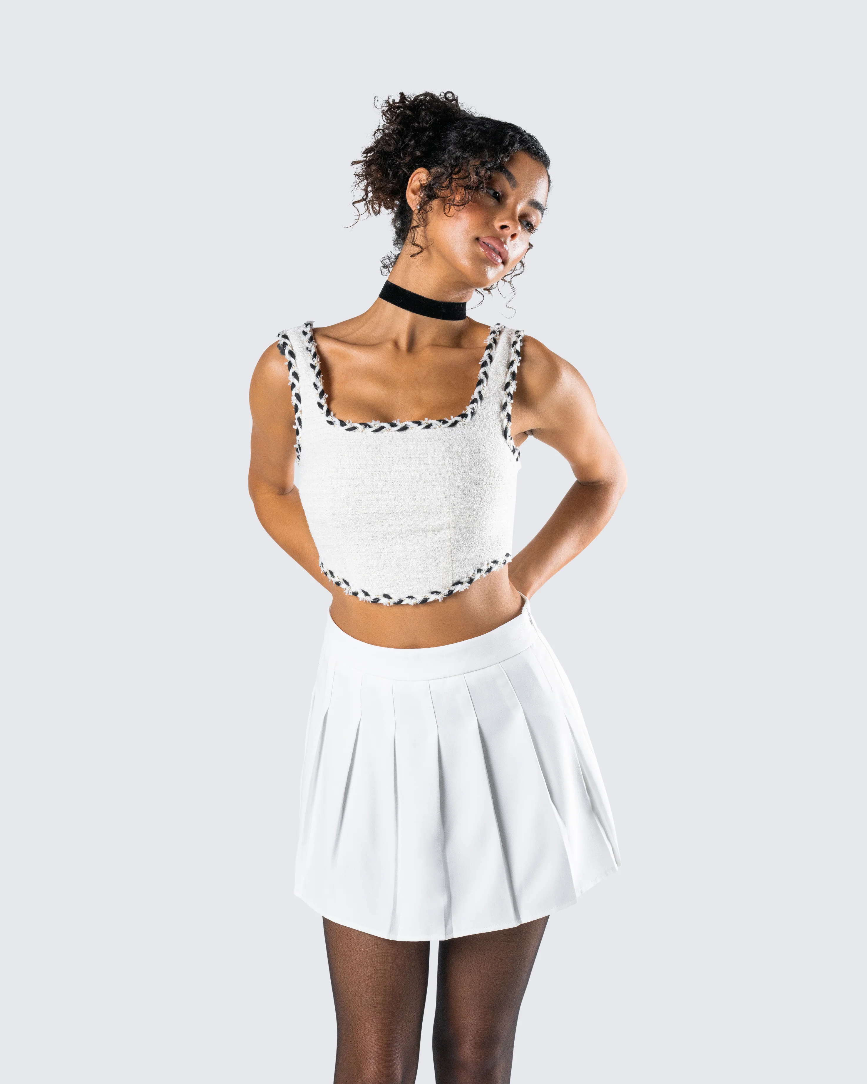 Anjali Ivory Tweed Bustier Top - Image 8
