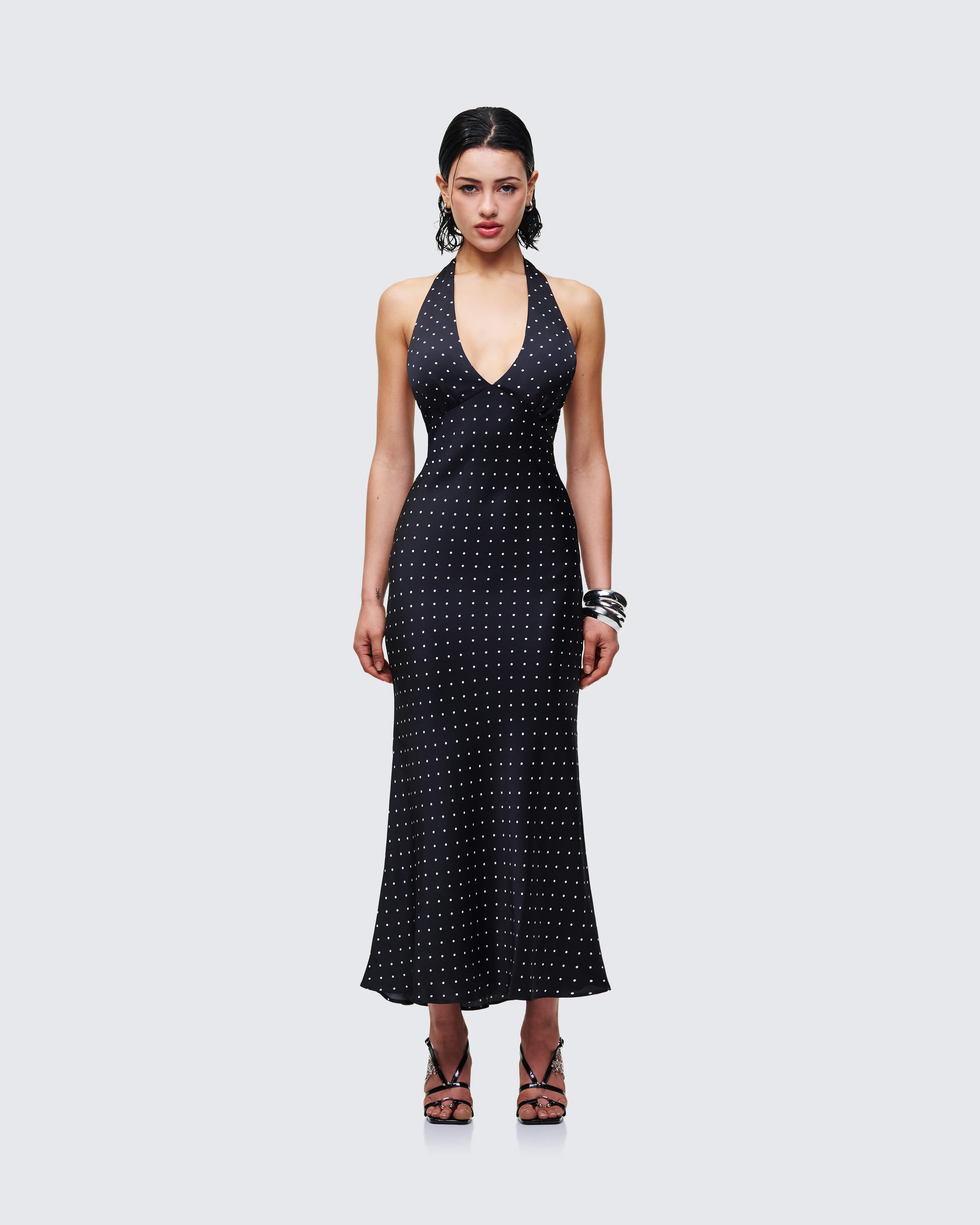 Anka Black Pin Spot Midi Dress - Image 2