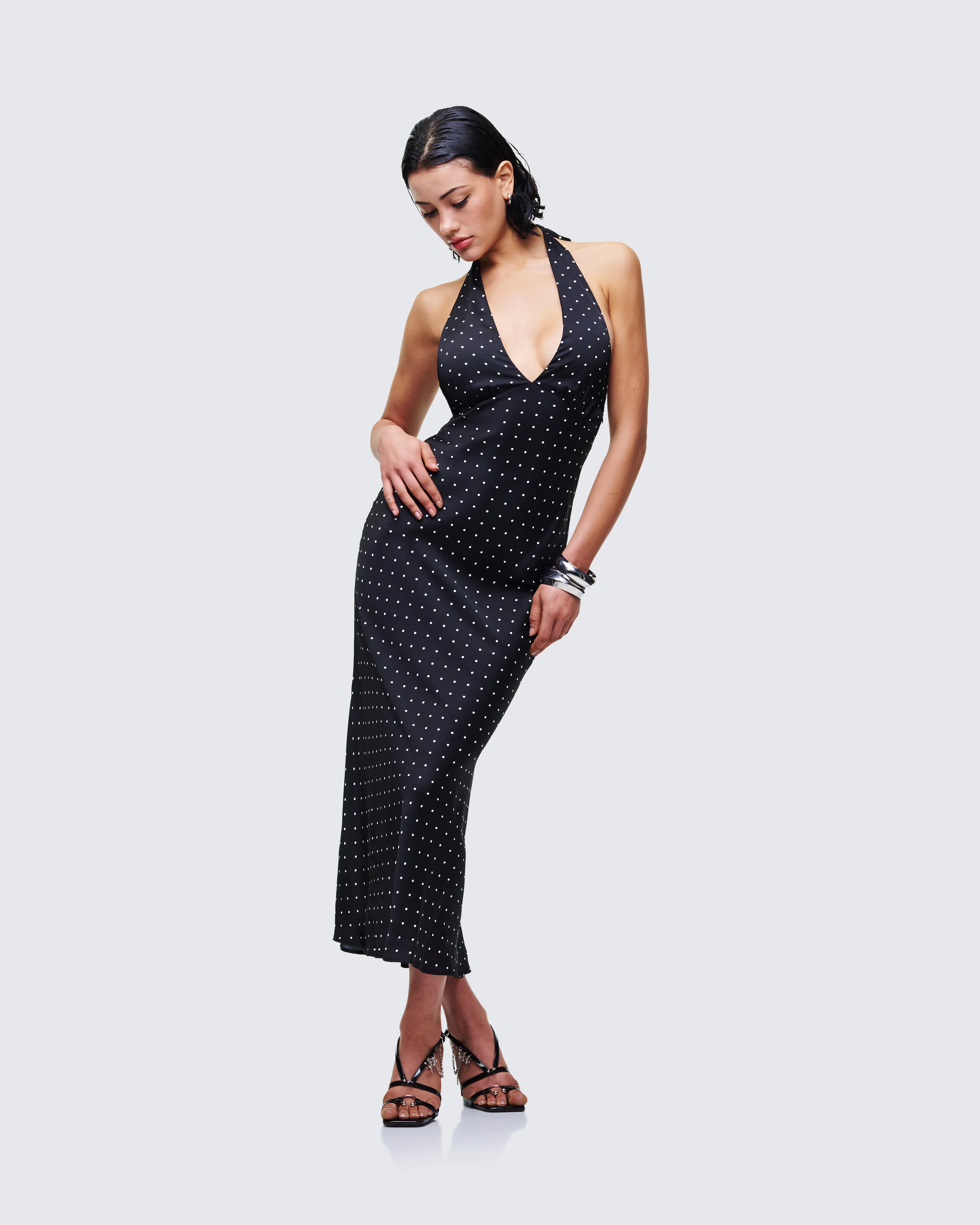Anka Black Pin Spot Midi Dress - Image 4