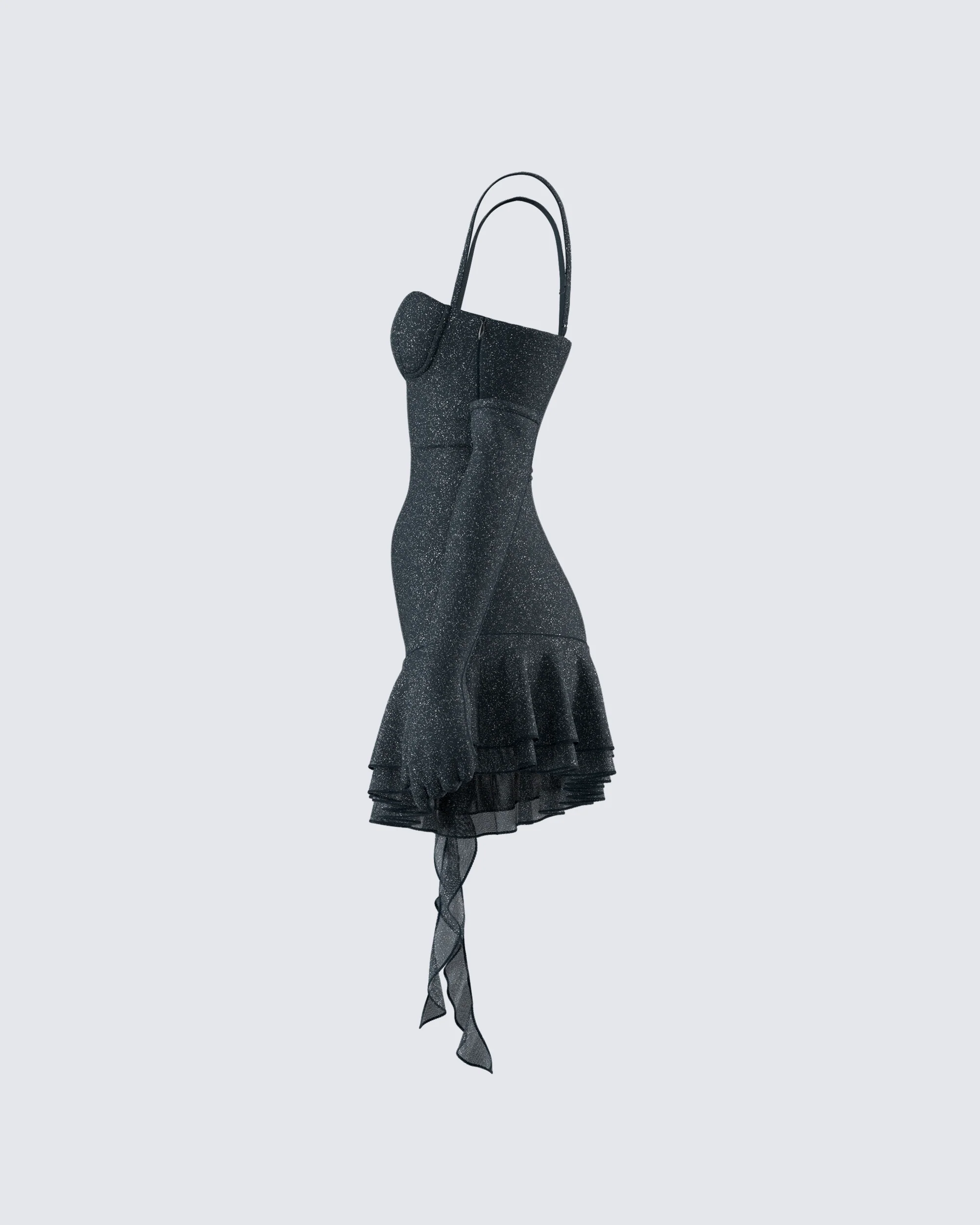 Anyssa Black Shimmer Mini Dress And Gloves - Image 2