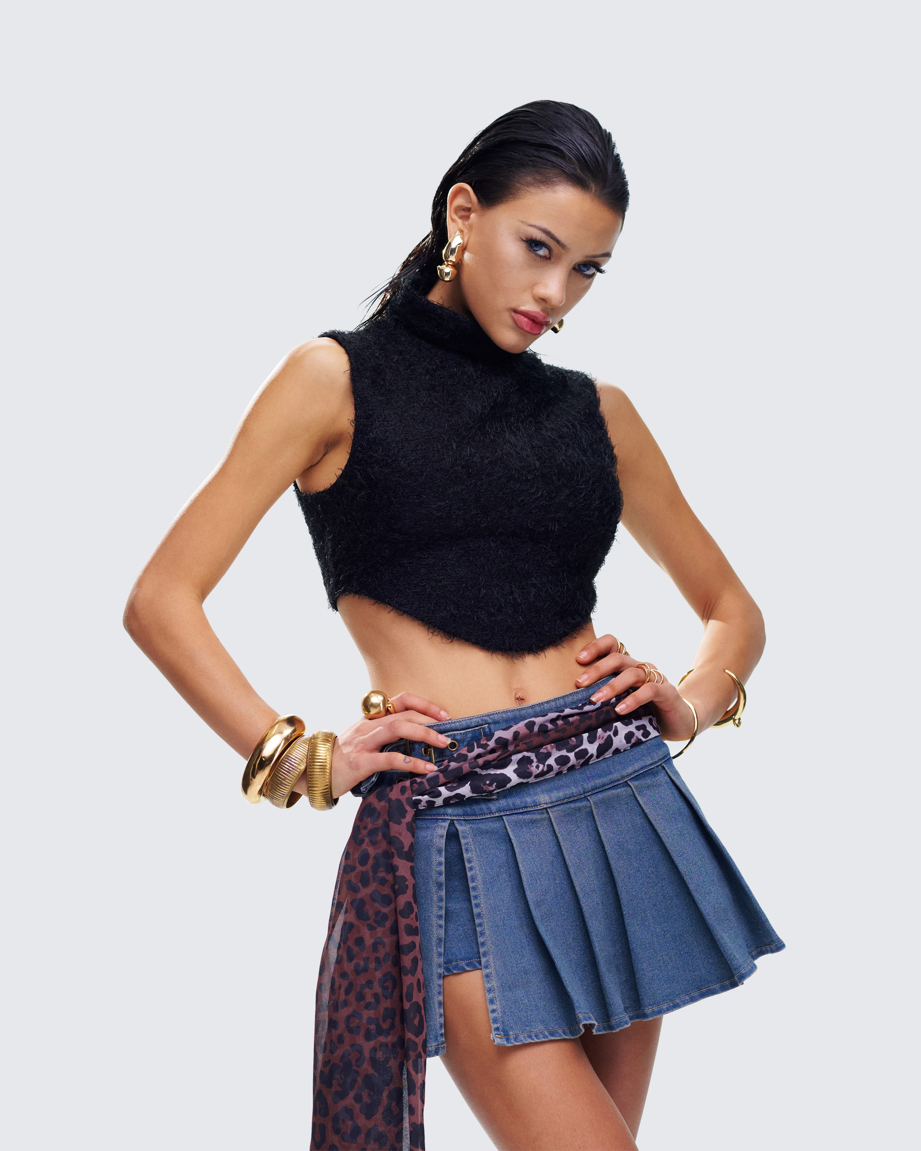 Ara Black Fuzzy Turtleneck Crop Top - Image 3