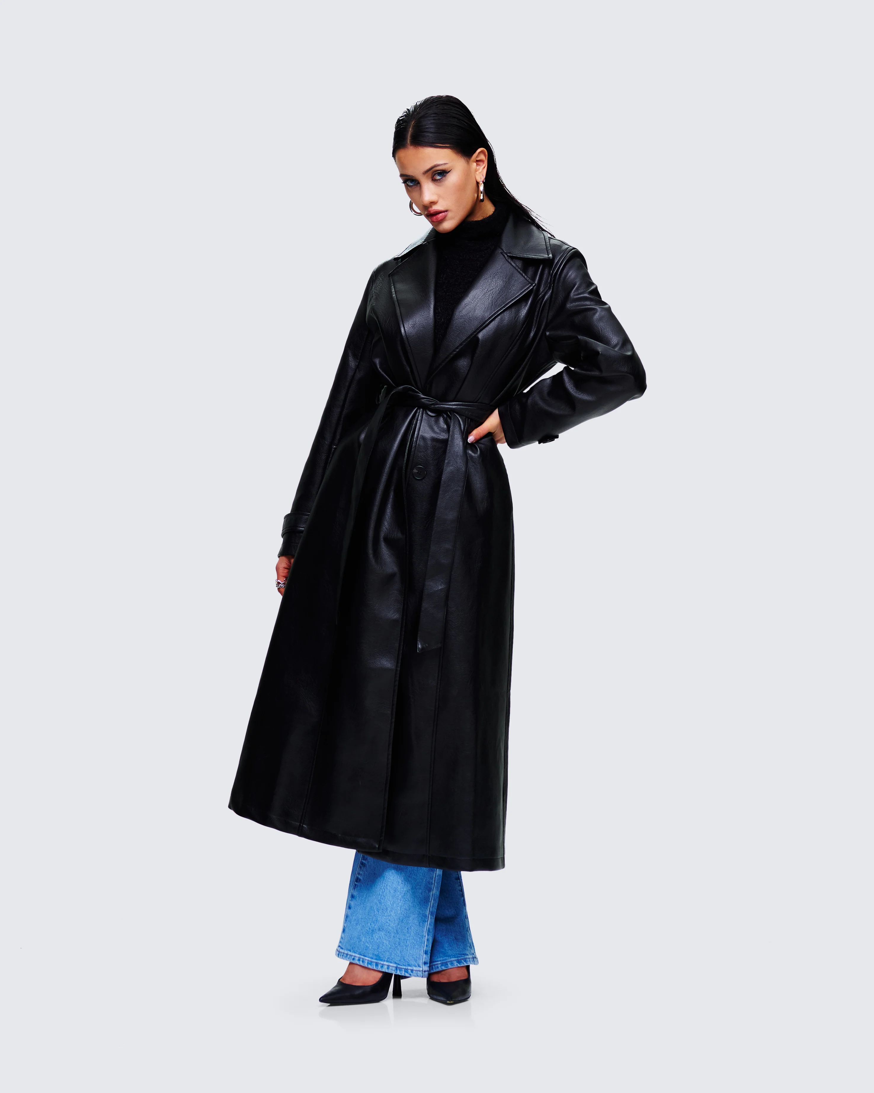 Ara Black Vegan Leather Coat - Image 6