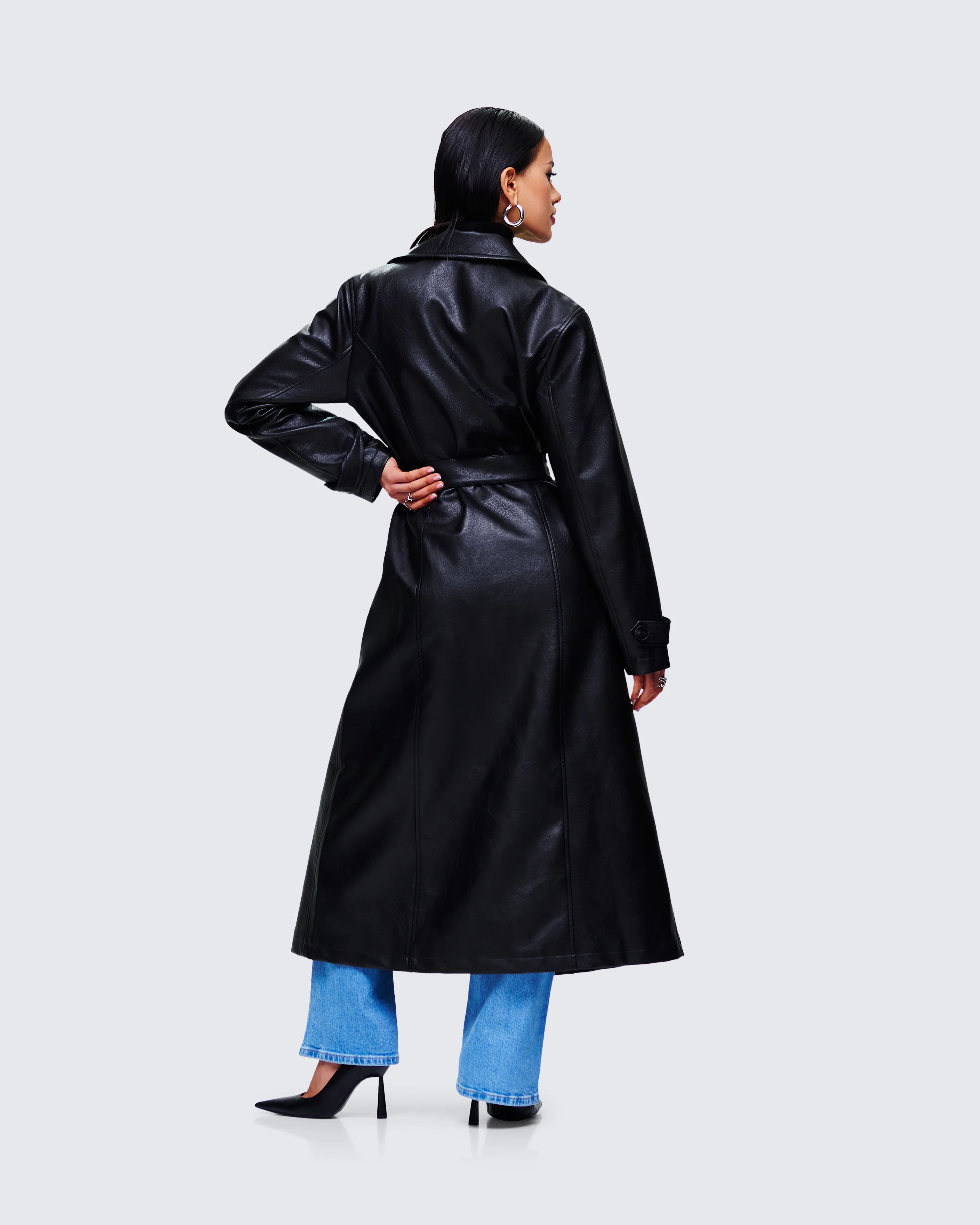 Ara Black Vegan Leather Coat - Image 7