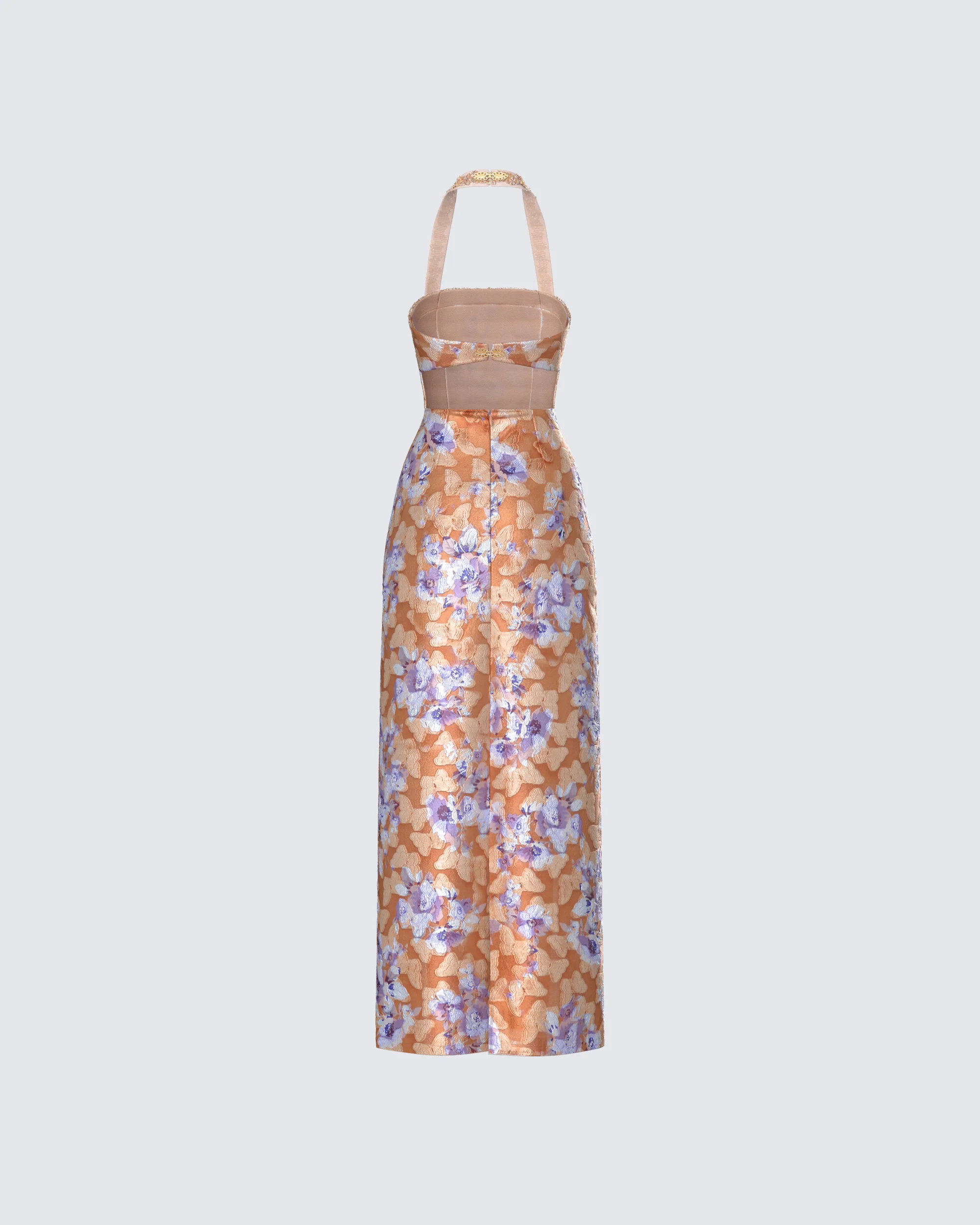 Ari Orange Floral Burnout Maxi Dress - Image 3