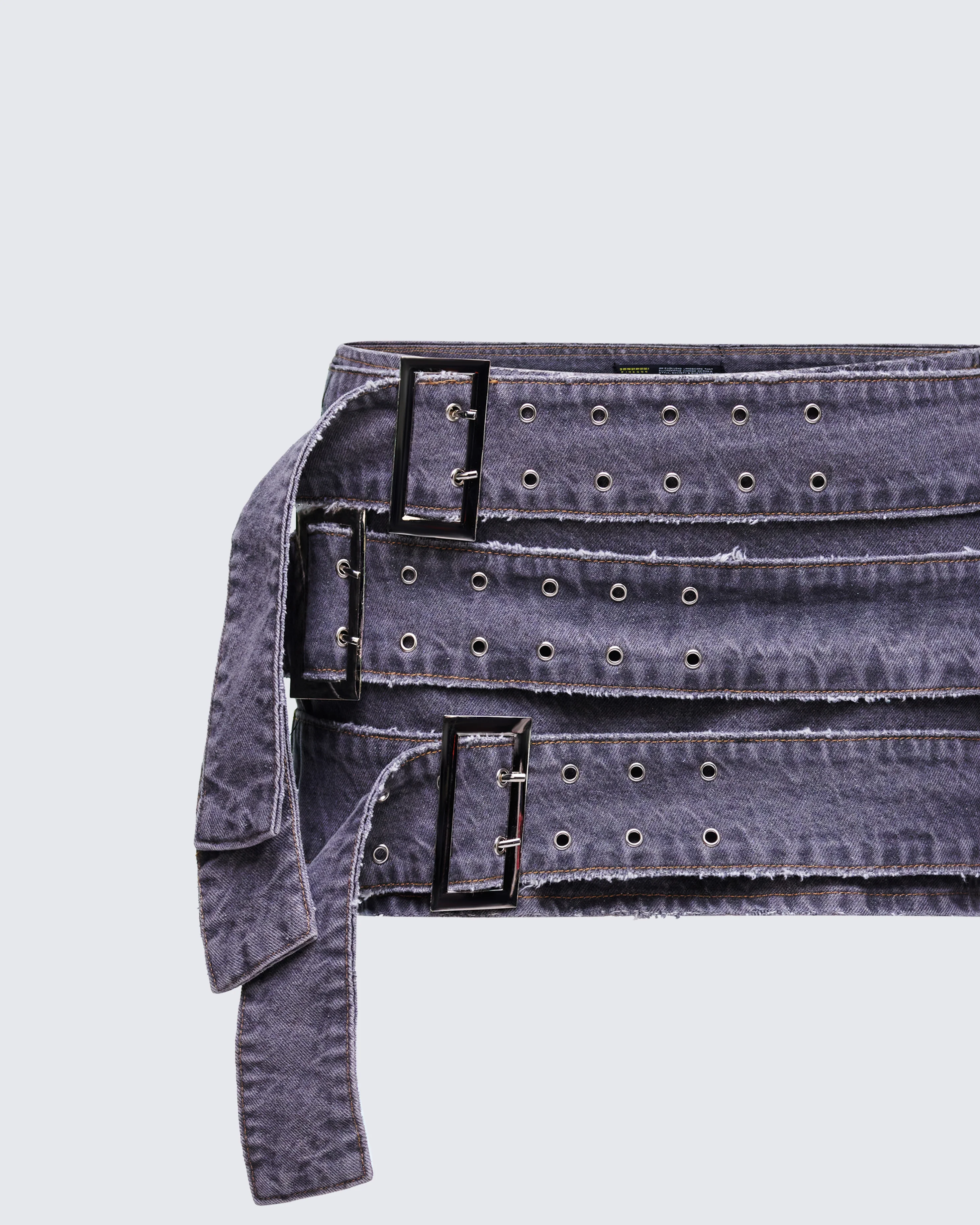 Arlene Grey Denim Belt Mini Skirt - Image 6