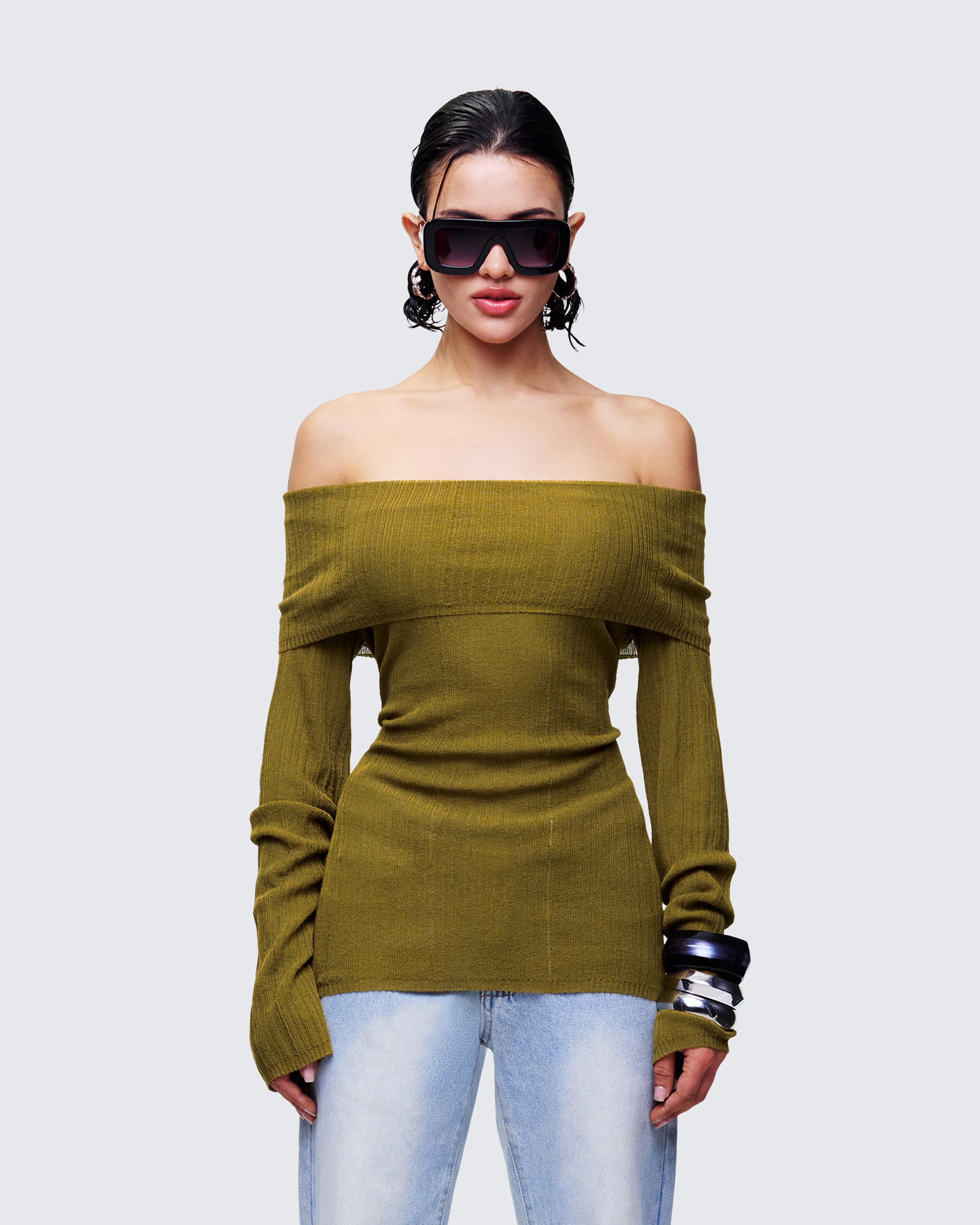 Arlina Khaki Fine Knit Top - Image 2