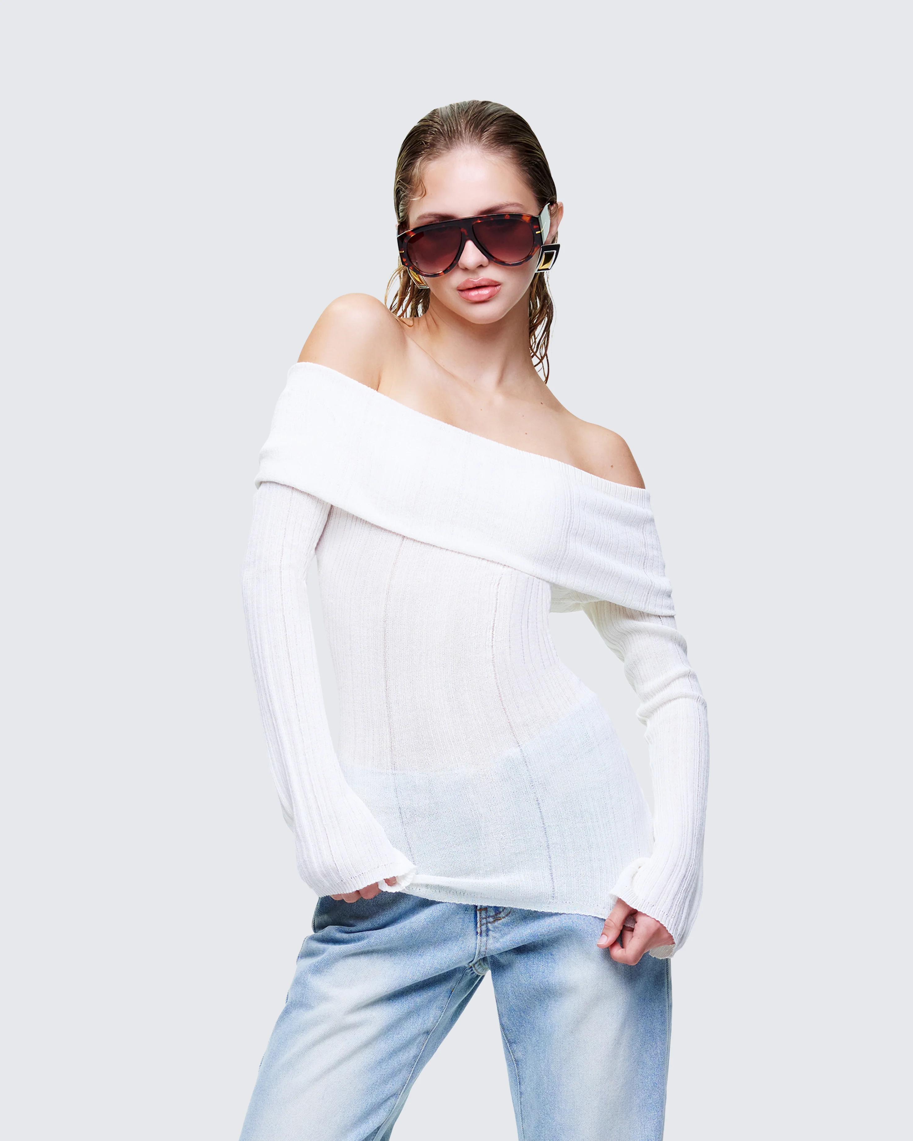 Arlina White Fine Knit Top - Image 3