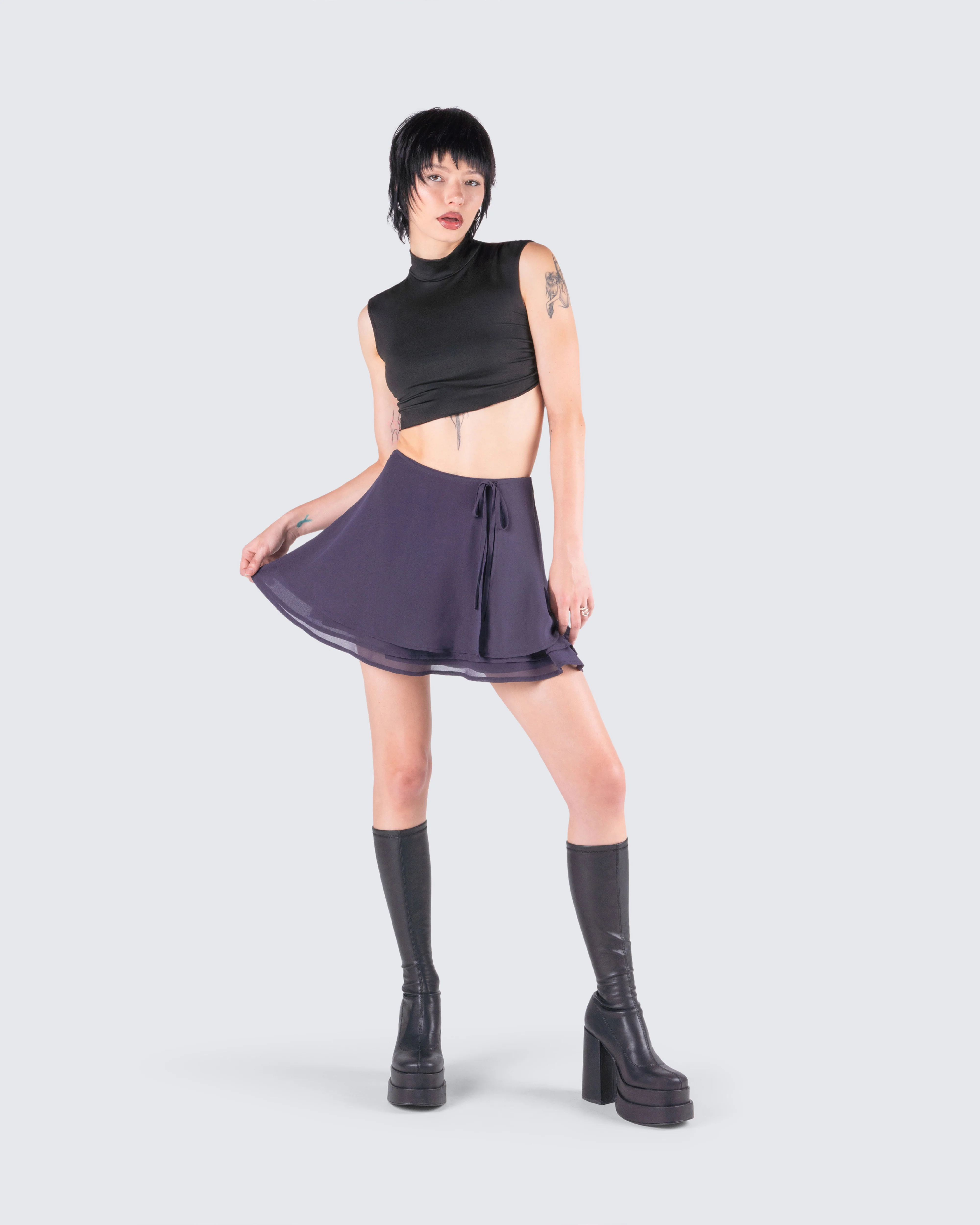 Arpana Charcoal Layered Mini Skirt - Image 9