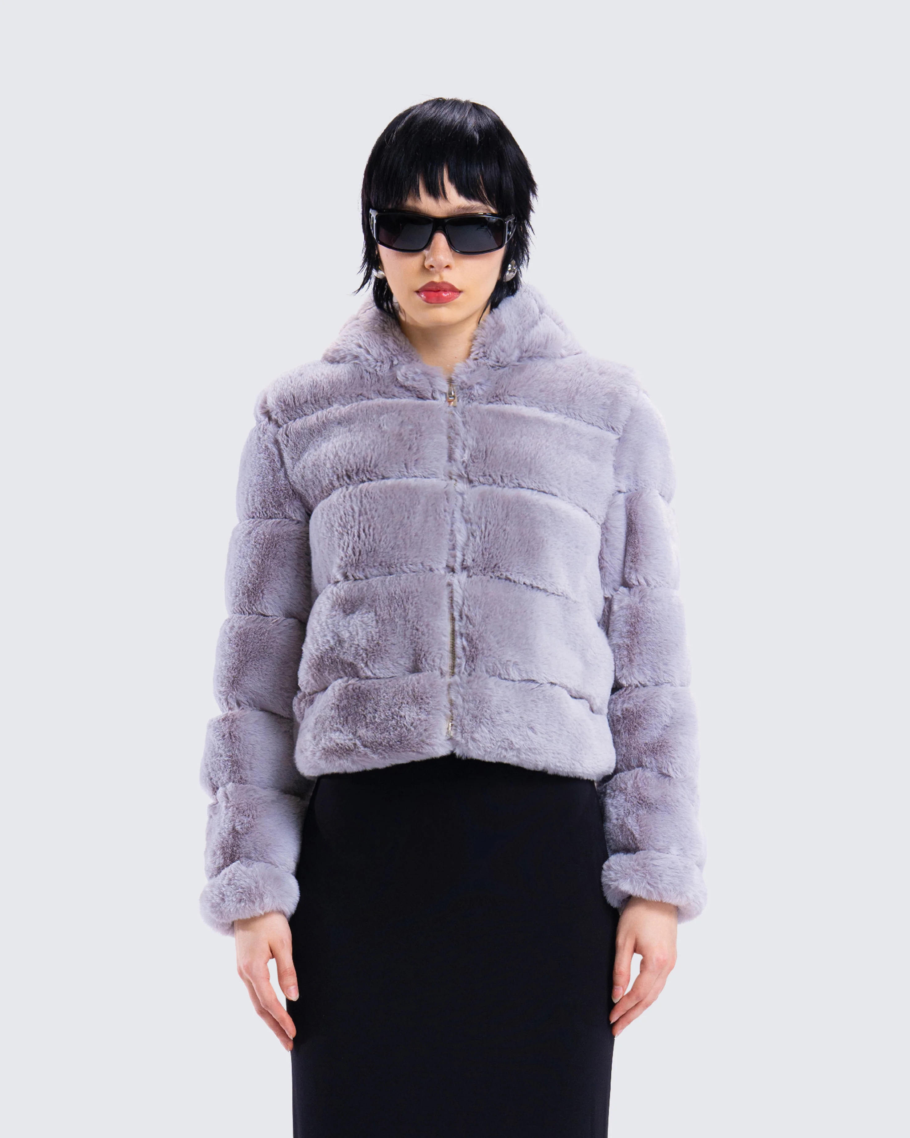 Aspen Grey Faux Fur Hooded Jacket - Image 4