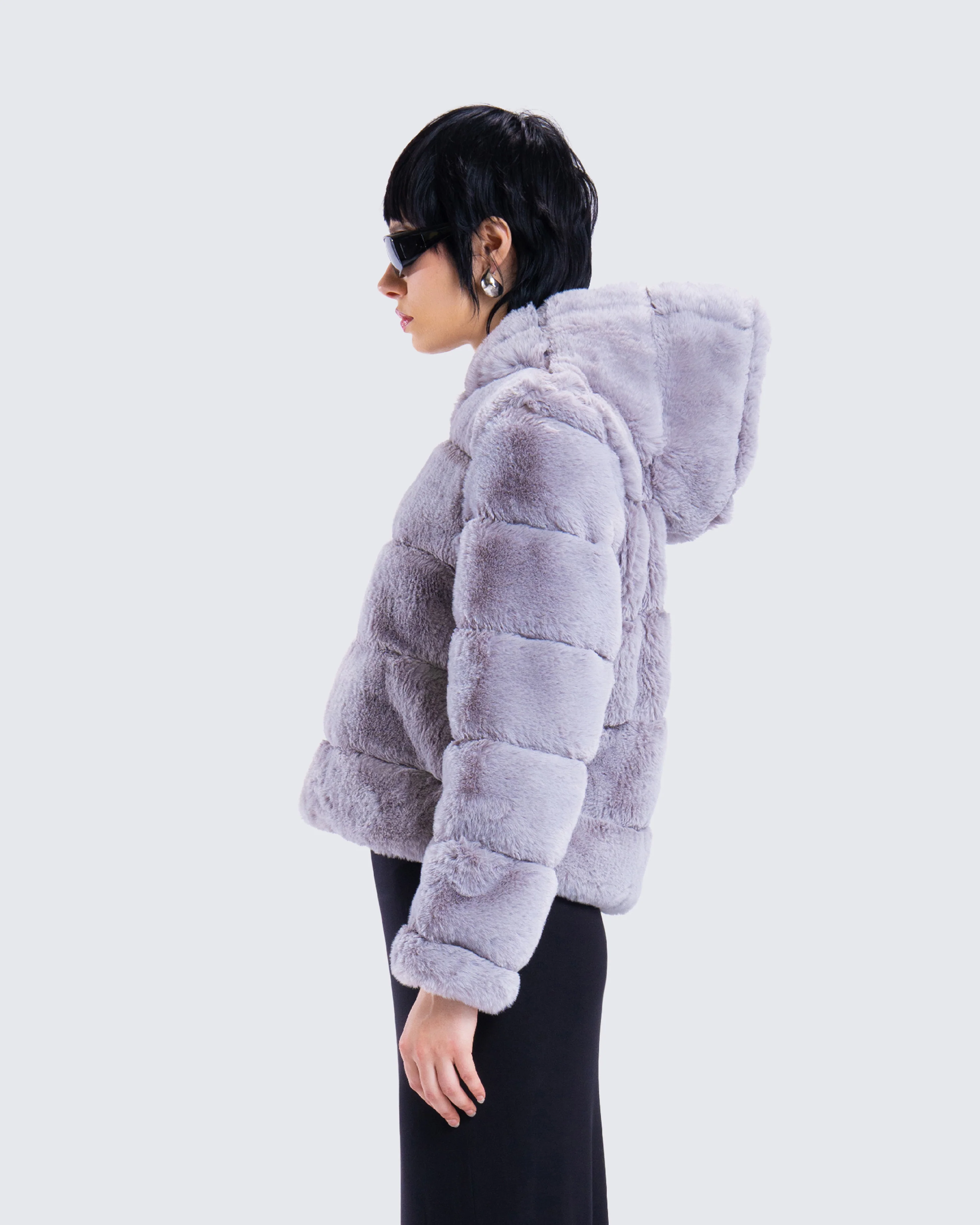 Aspen Grey Faux Fur Hooded Jacket - Image 6