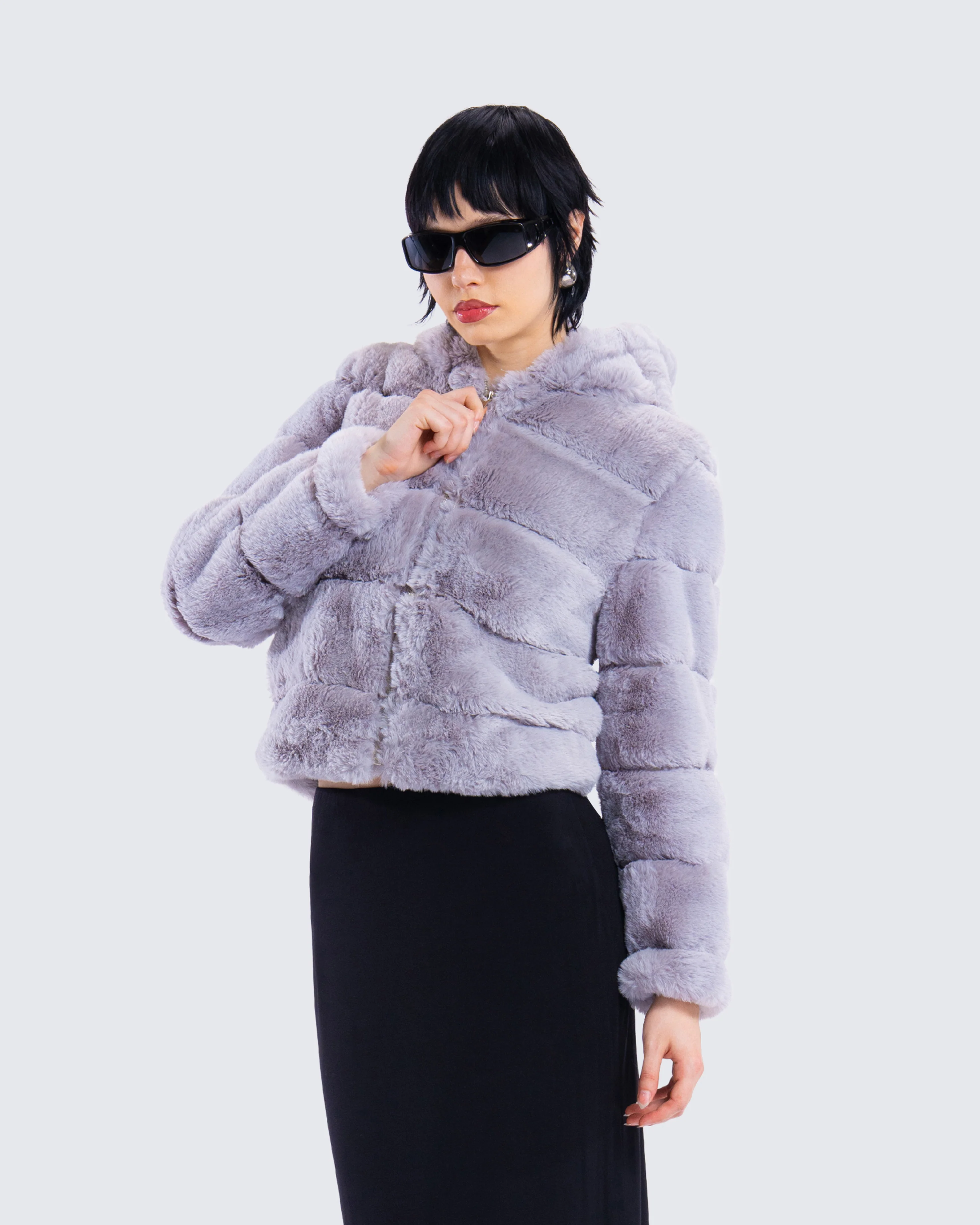 Aspen Grey Faux Fur Hooded Jacket - Image 8