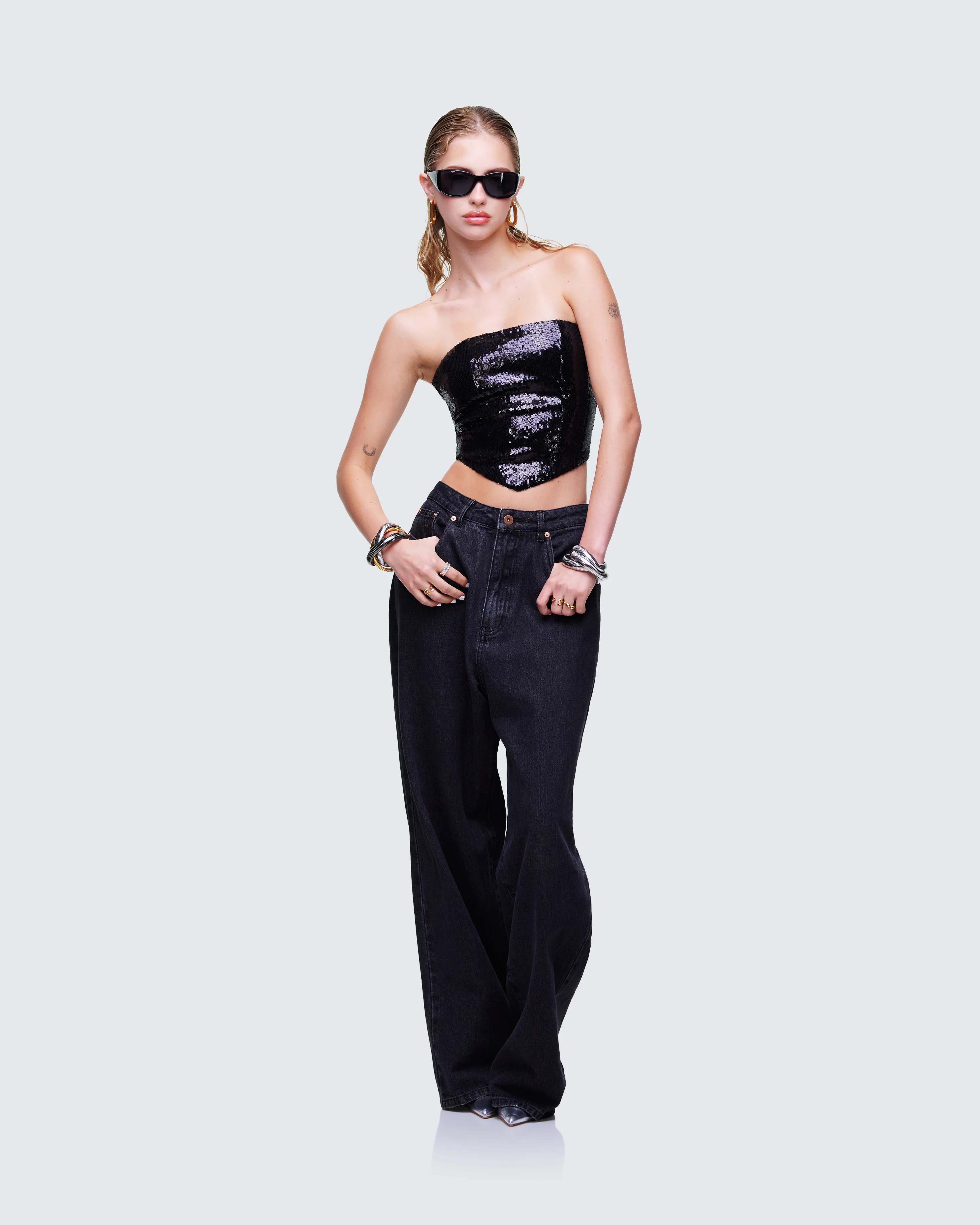 Astraia Black Sequin Bandeau Top - Image 5