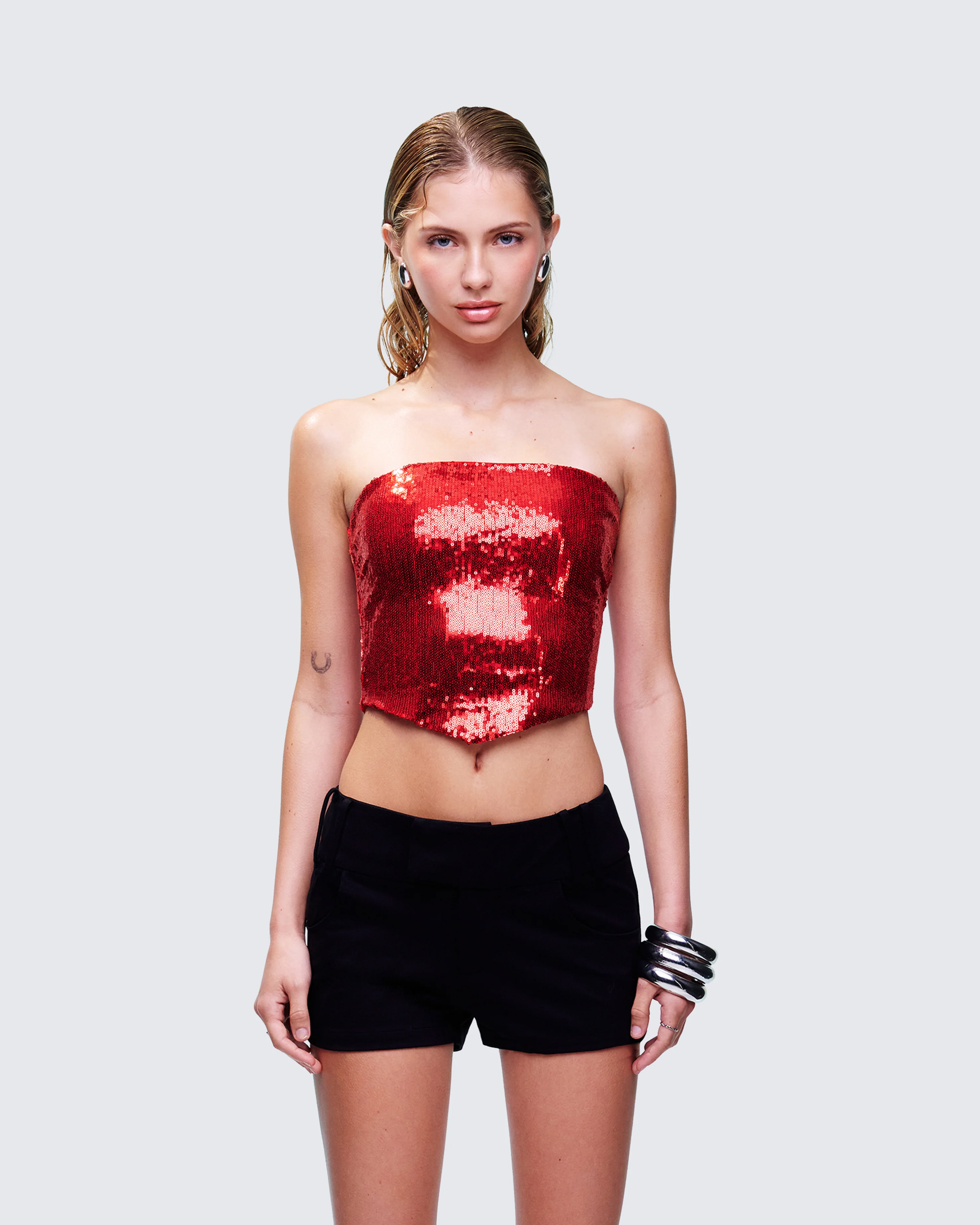 Astraia Red Sequin Bandeau Top - Image 2