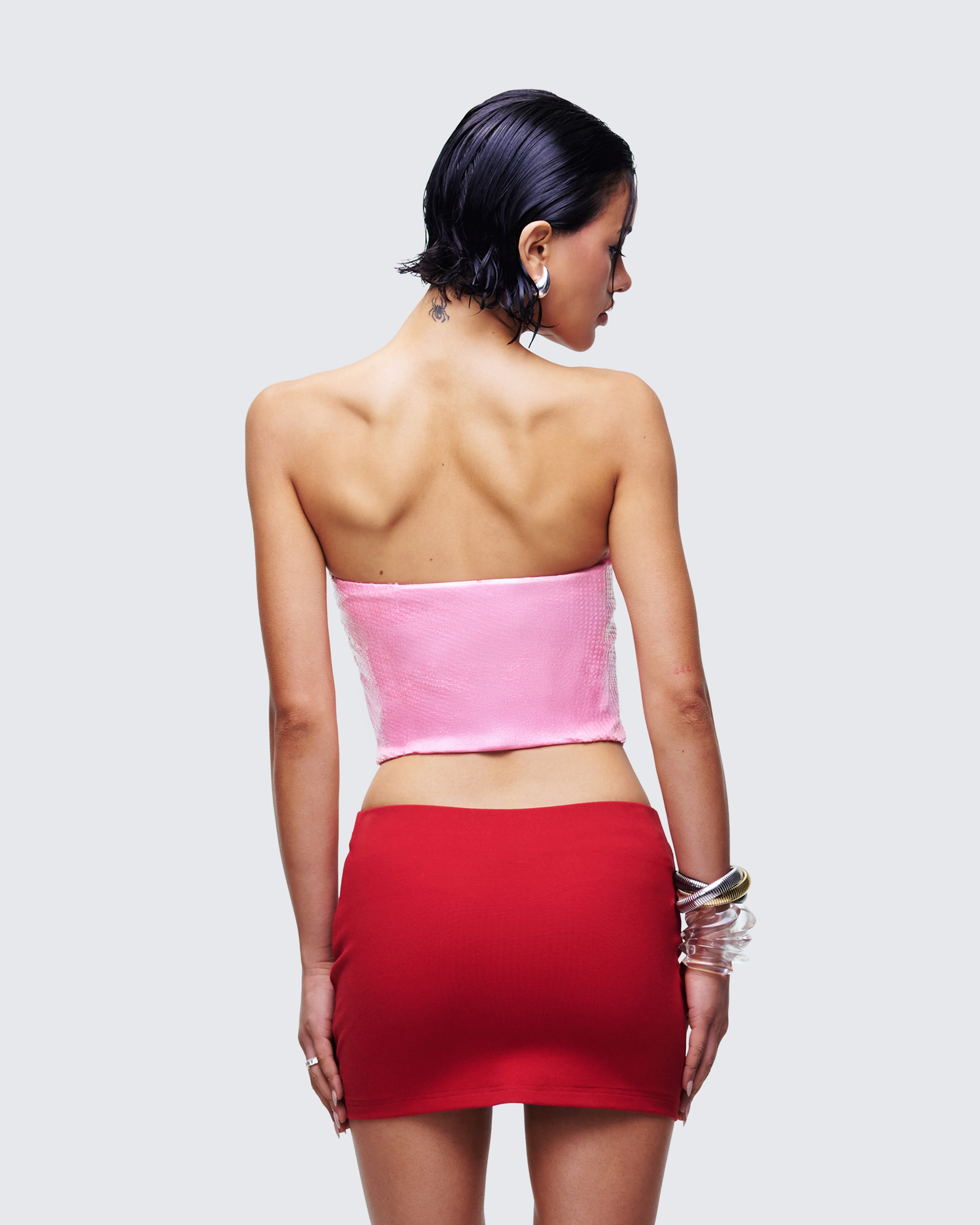 Astraia Pink Slogan Sequin Bandeau Top - Image 4