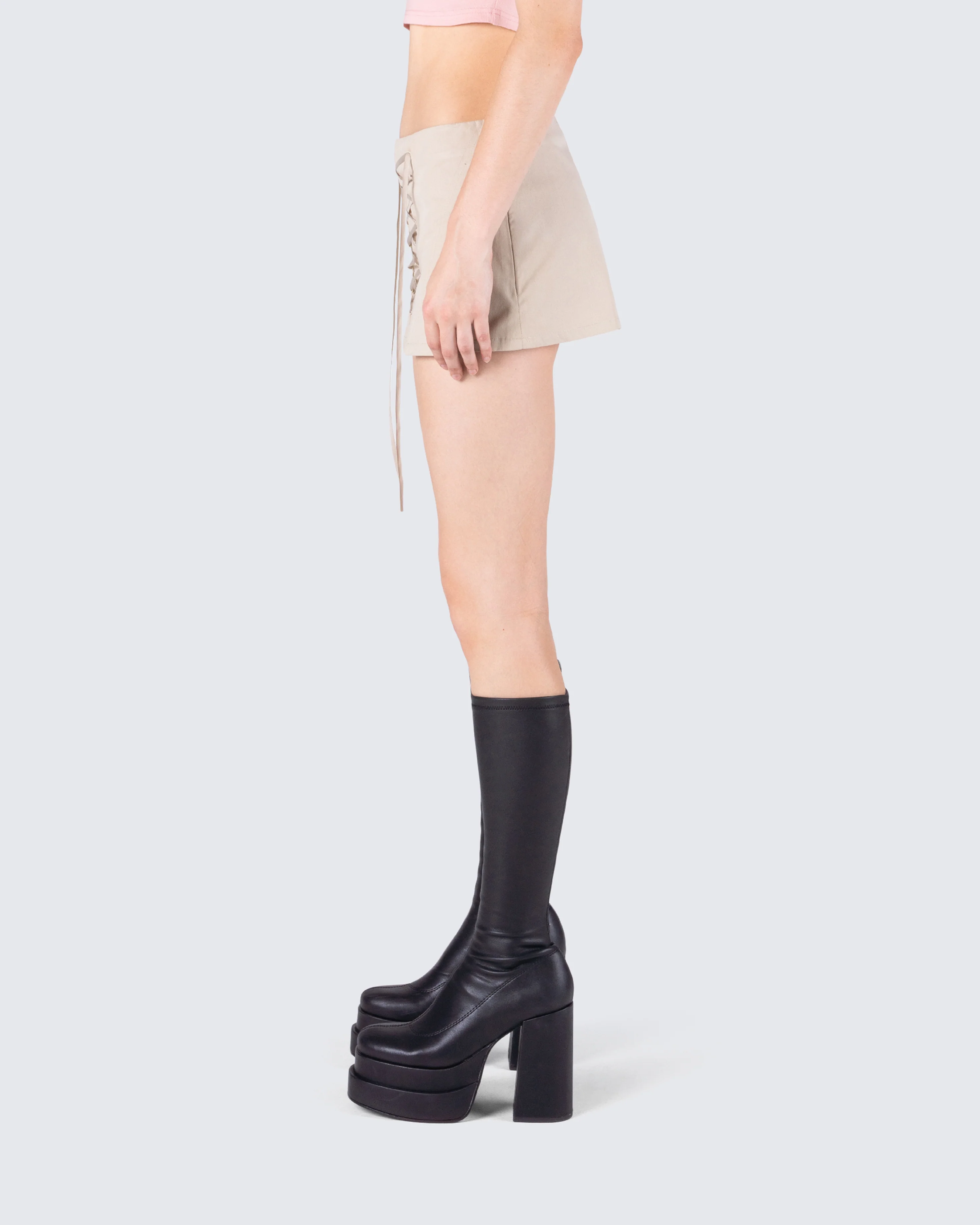 Astrid Taupe Lace Up Mini Skirt - Image 7