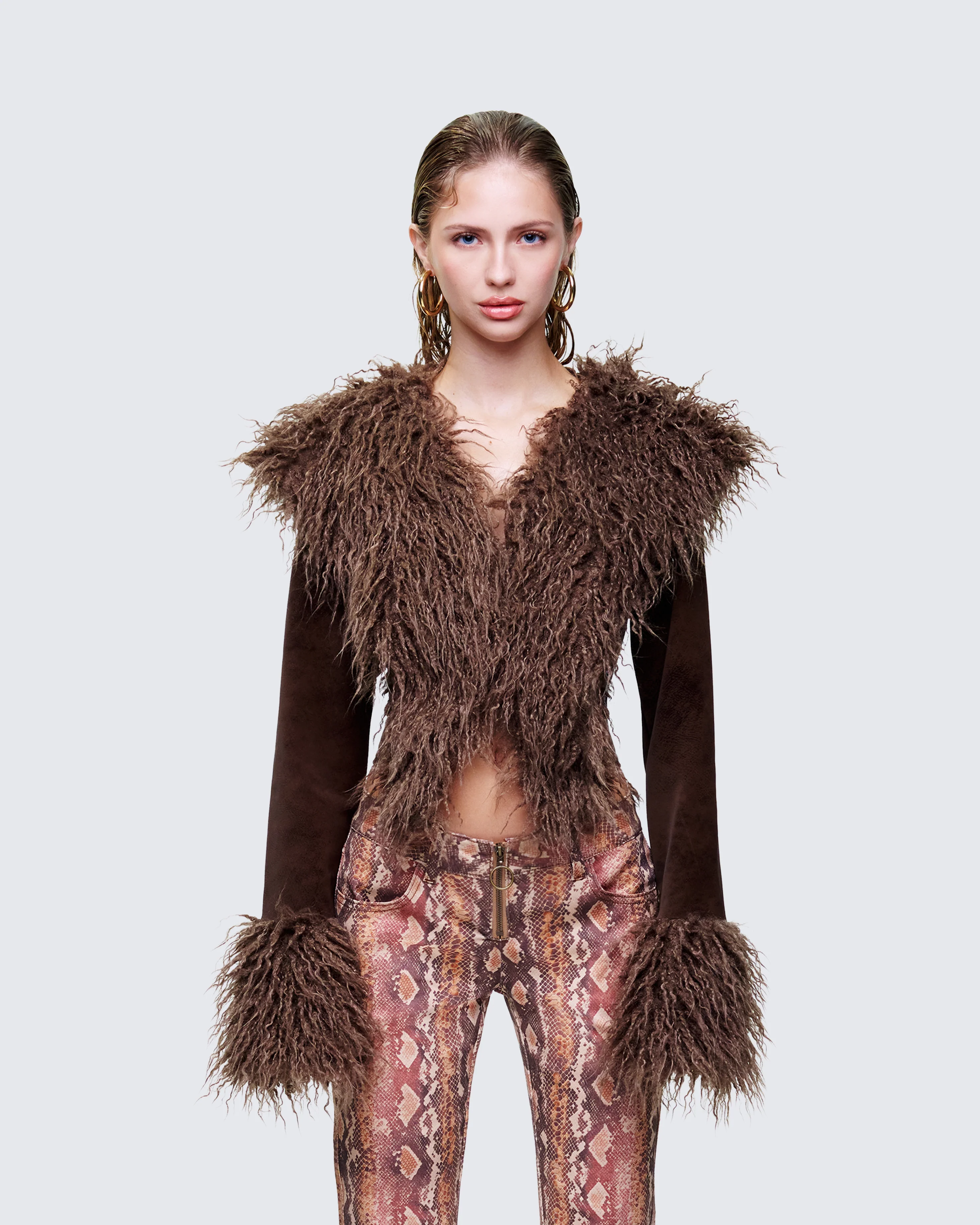 Athena Brown Fur Lapel Jacket - Image 2