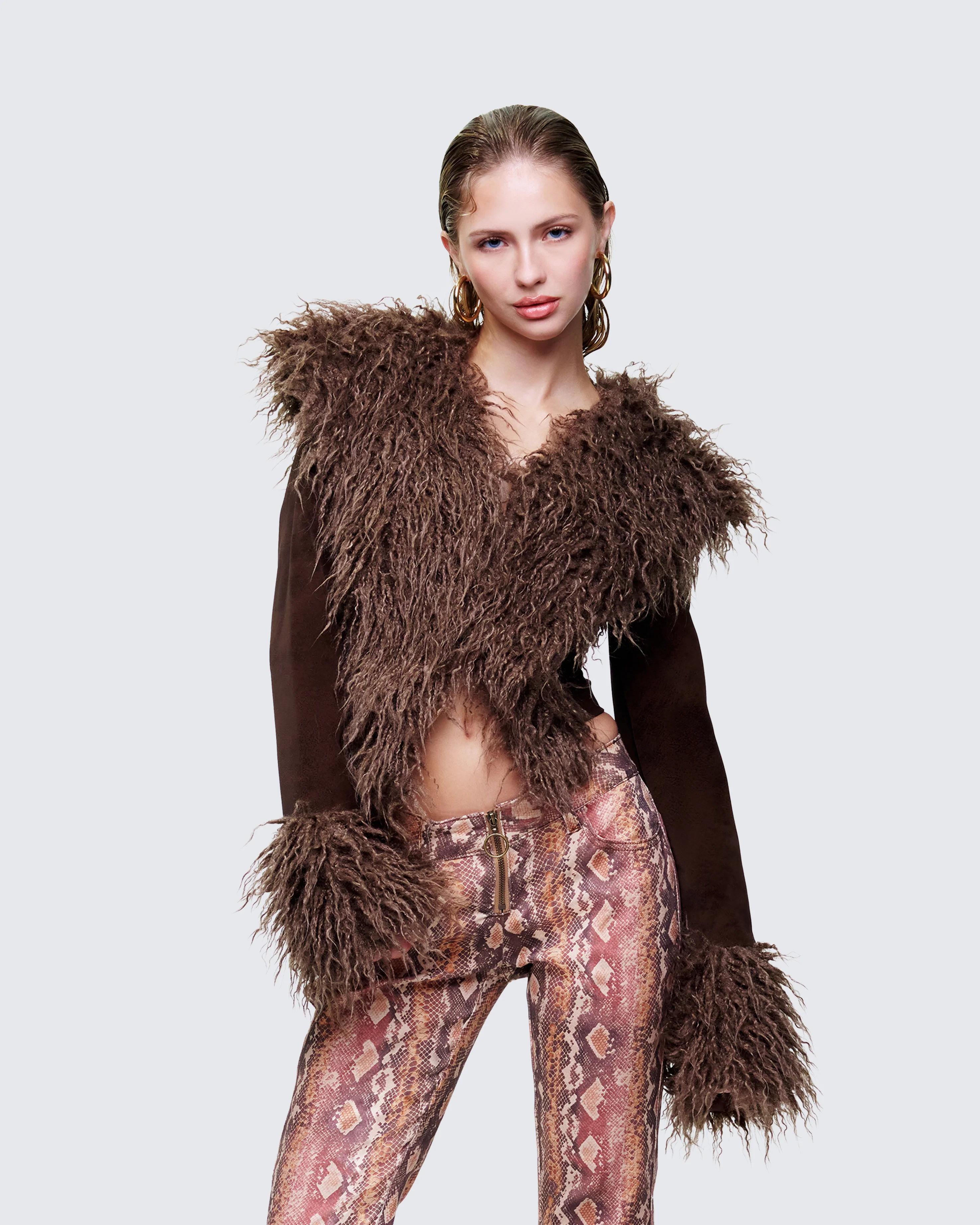 Athena Brown Fur Lapel Jacket - Image 3