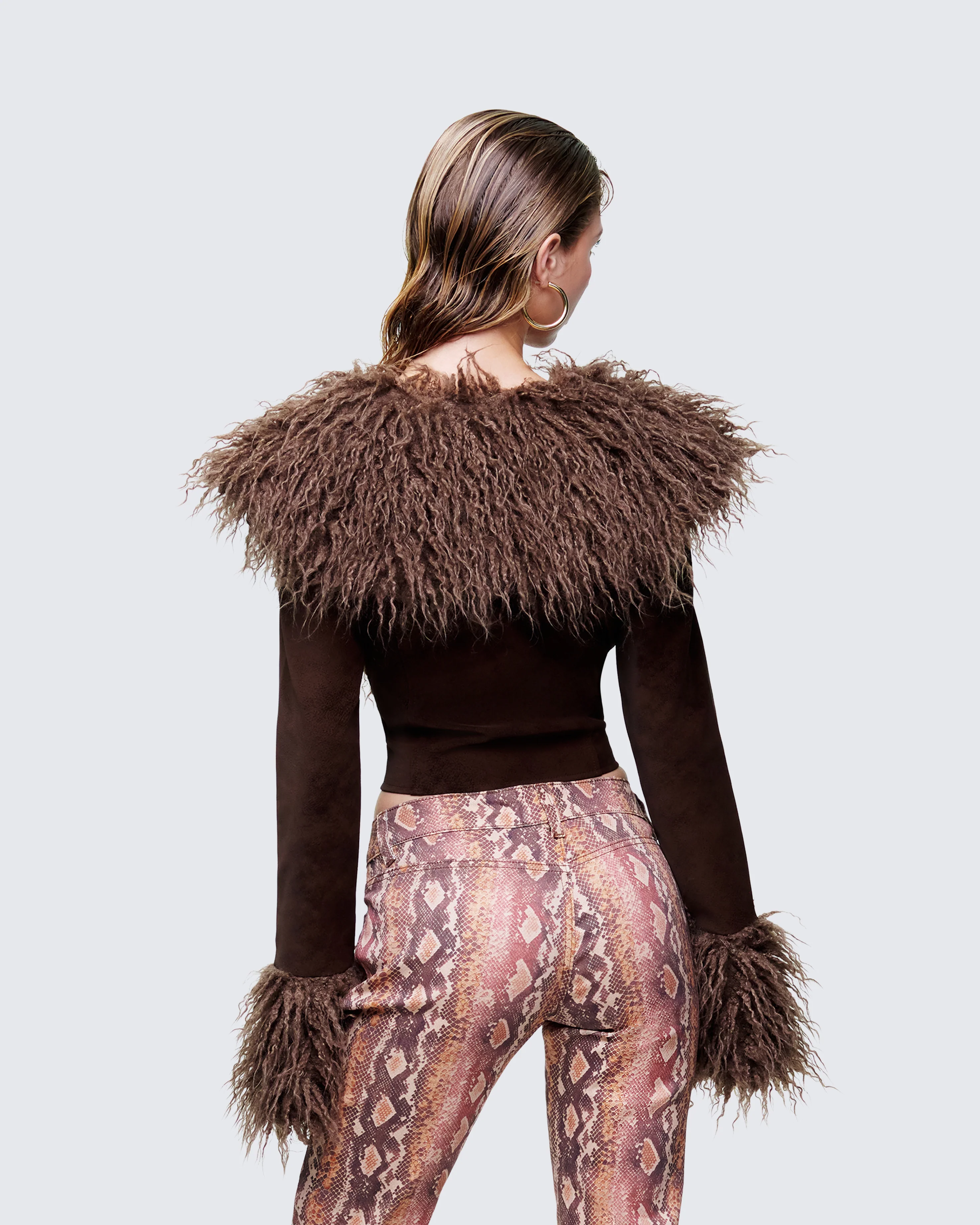 Athena Brown Fur Lapel Jacket - Image 4