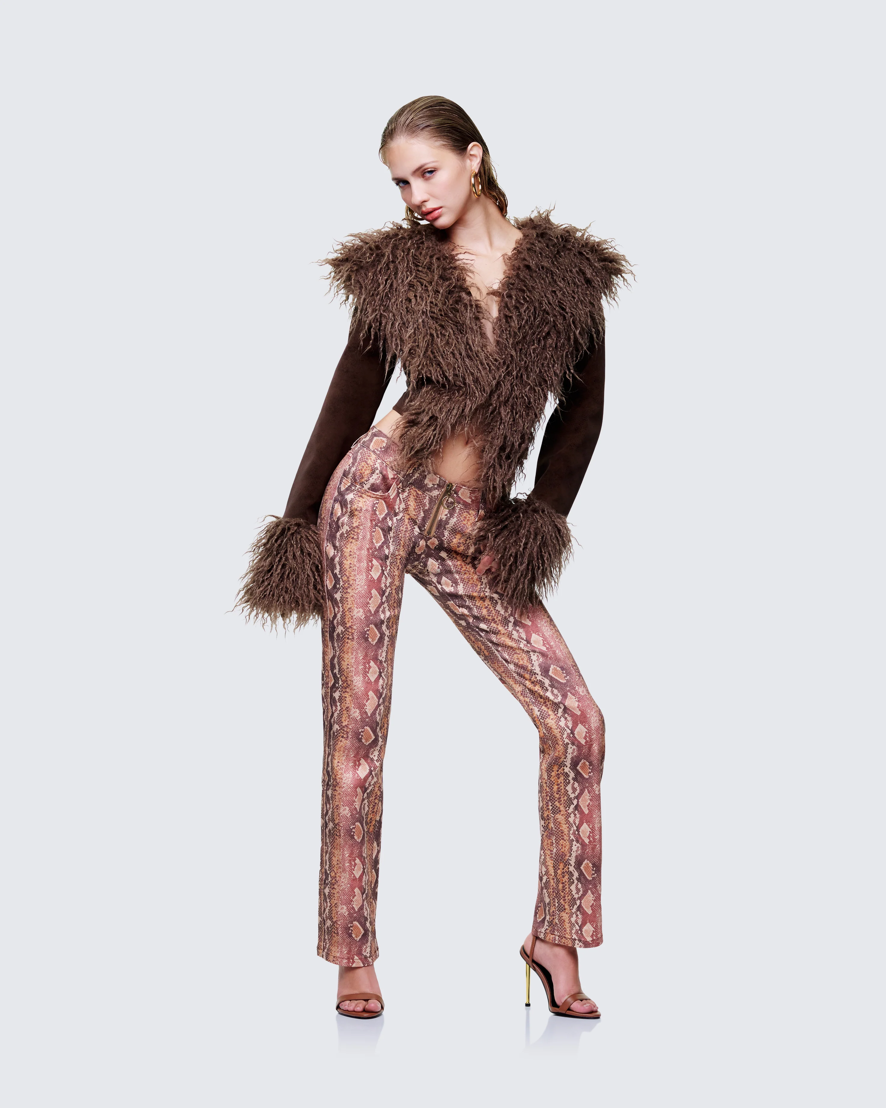 Athena Brown Fur Lapel Jacket - Image 5