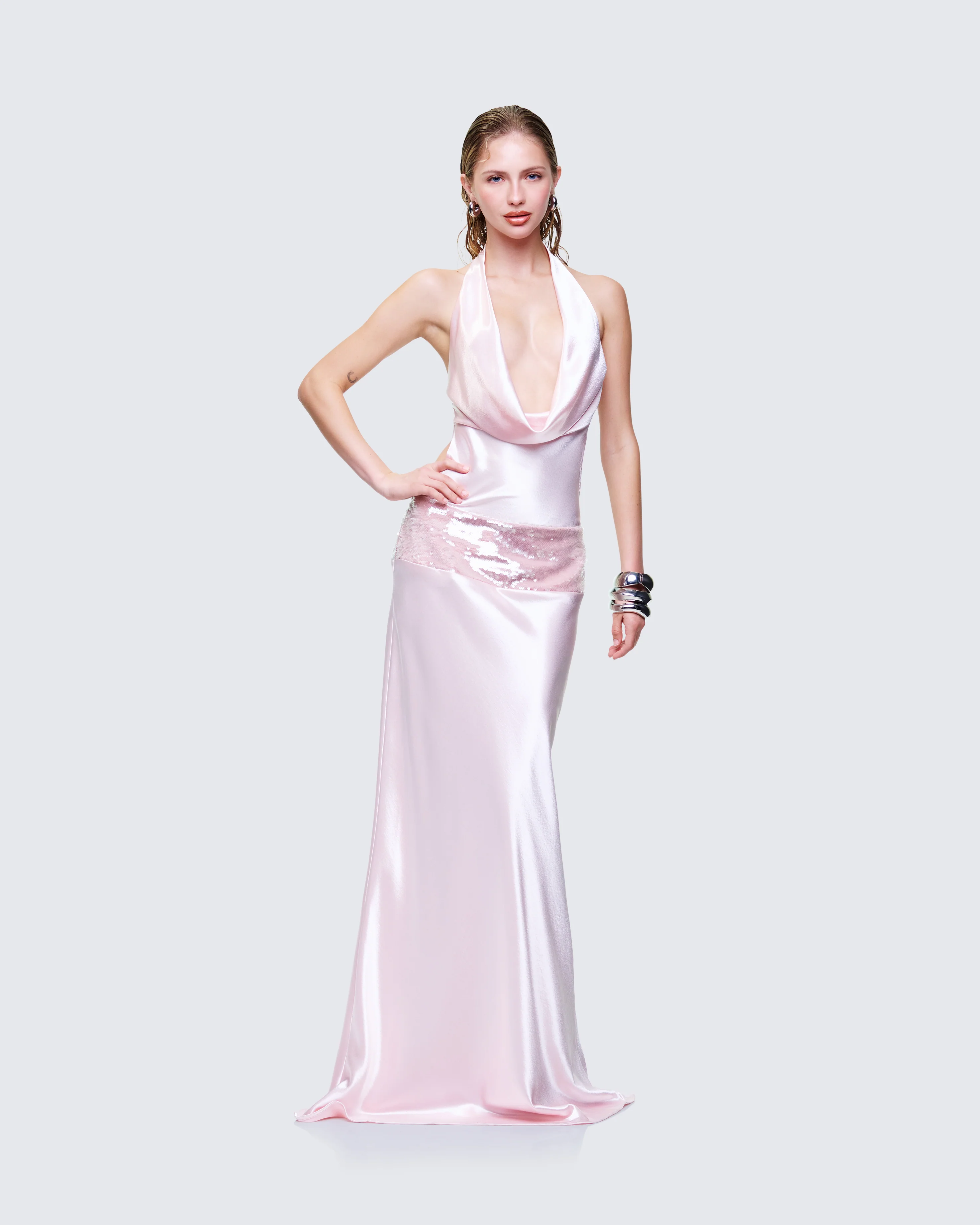 Athena Pink Sequin Open Back Maxi Dress - Image 3