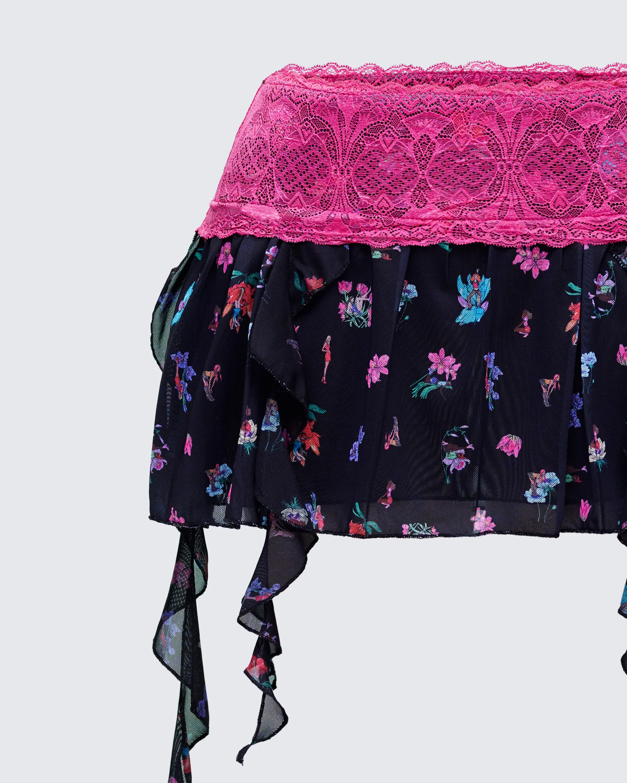 Aurelia Black Printed Mesh Ruffle Mini Skirt - Image 6