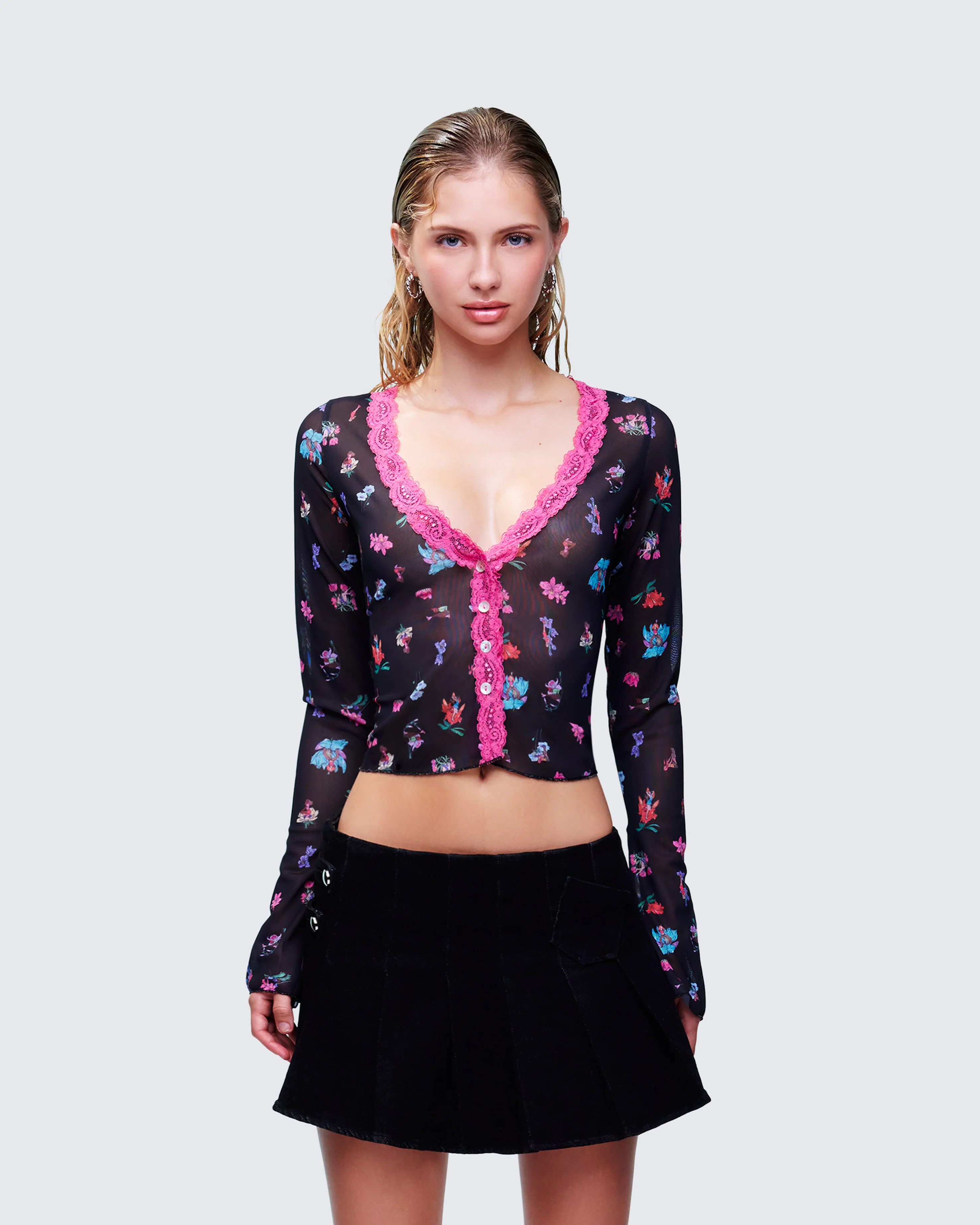 Aurelia Black Printed Mesh Top - Image 2