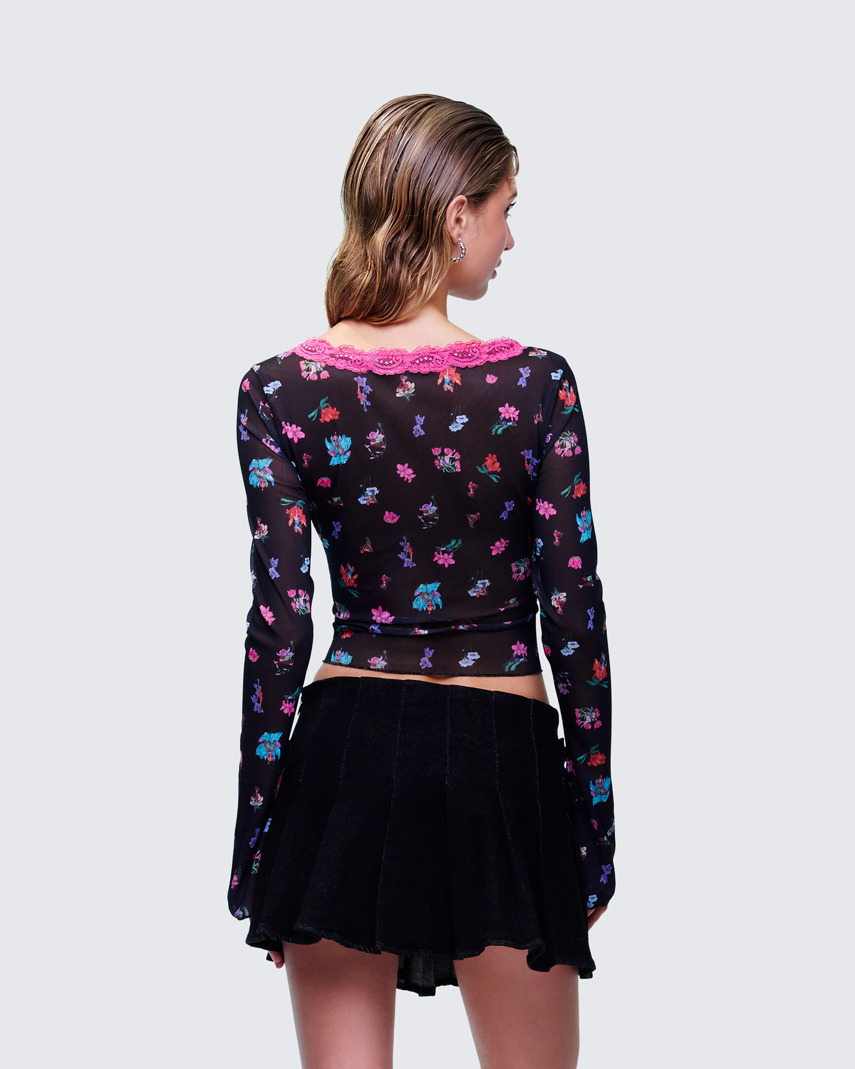 Aurelia Black Printed Mesh Top - Image 4