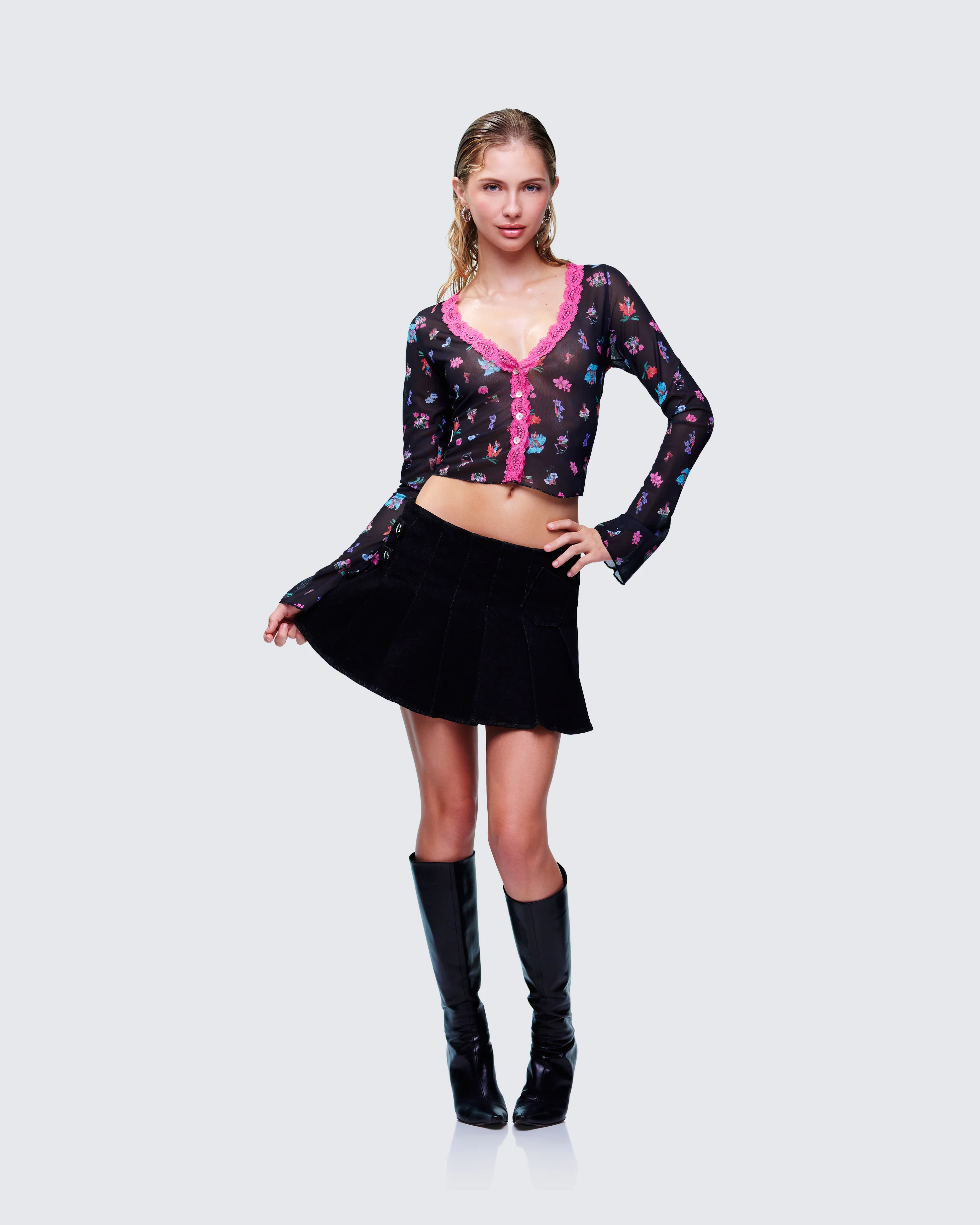 Aurelia Black Printed Mesh Top - Image 5
