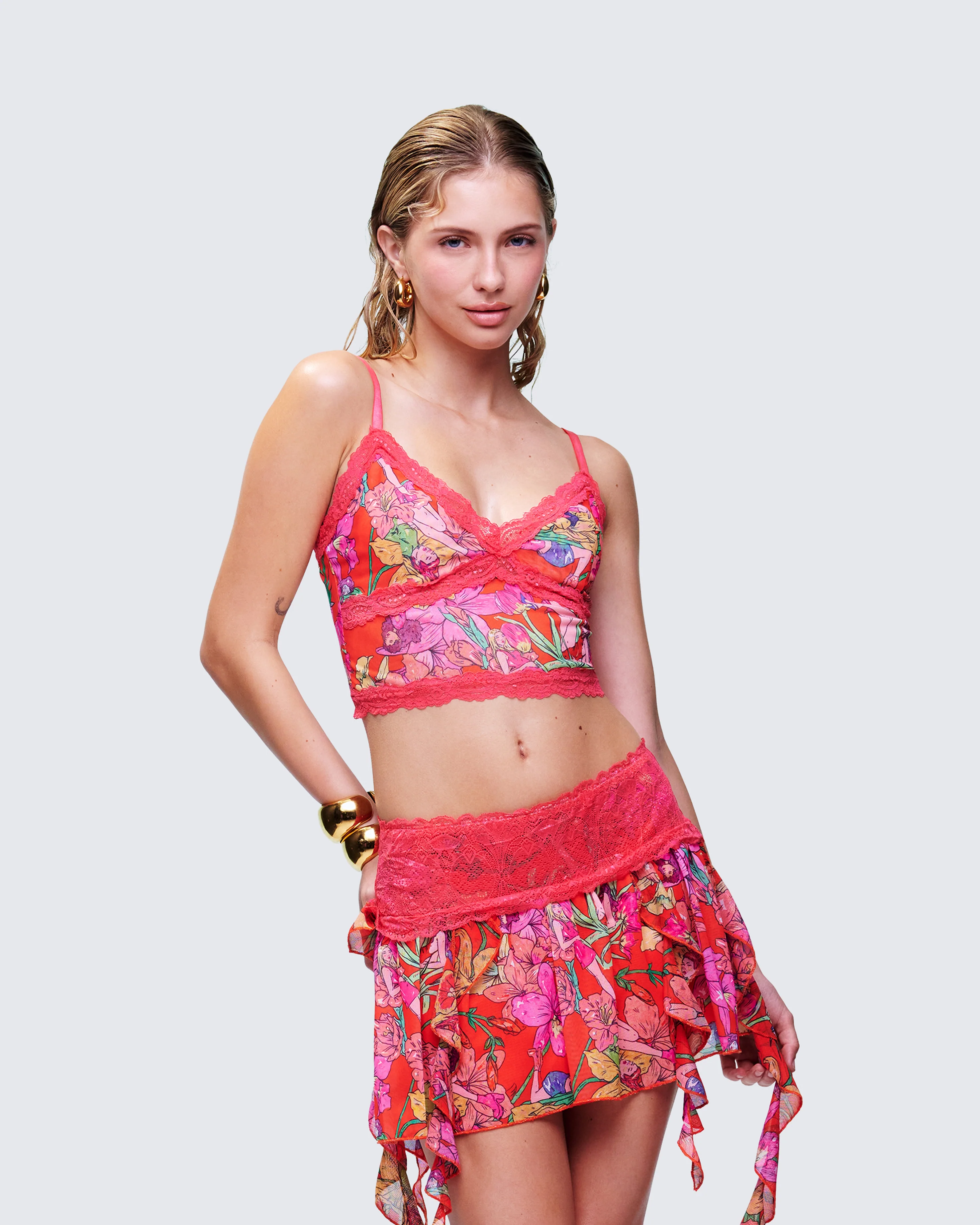 Aurelia Orange Printed Mesh Cami - Image 3