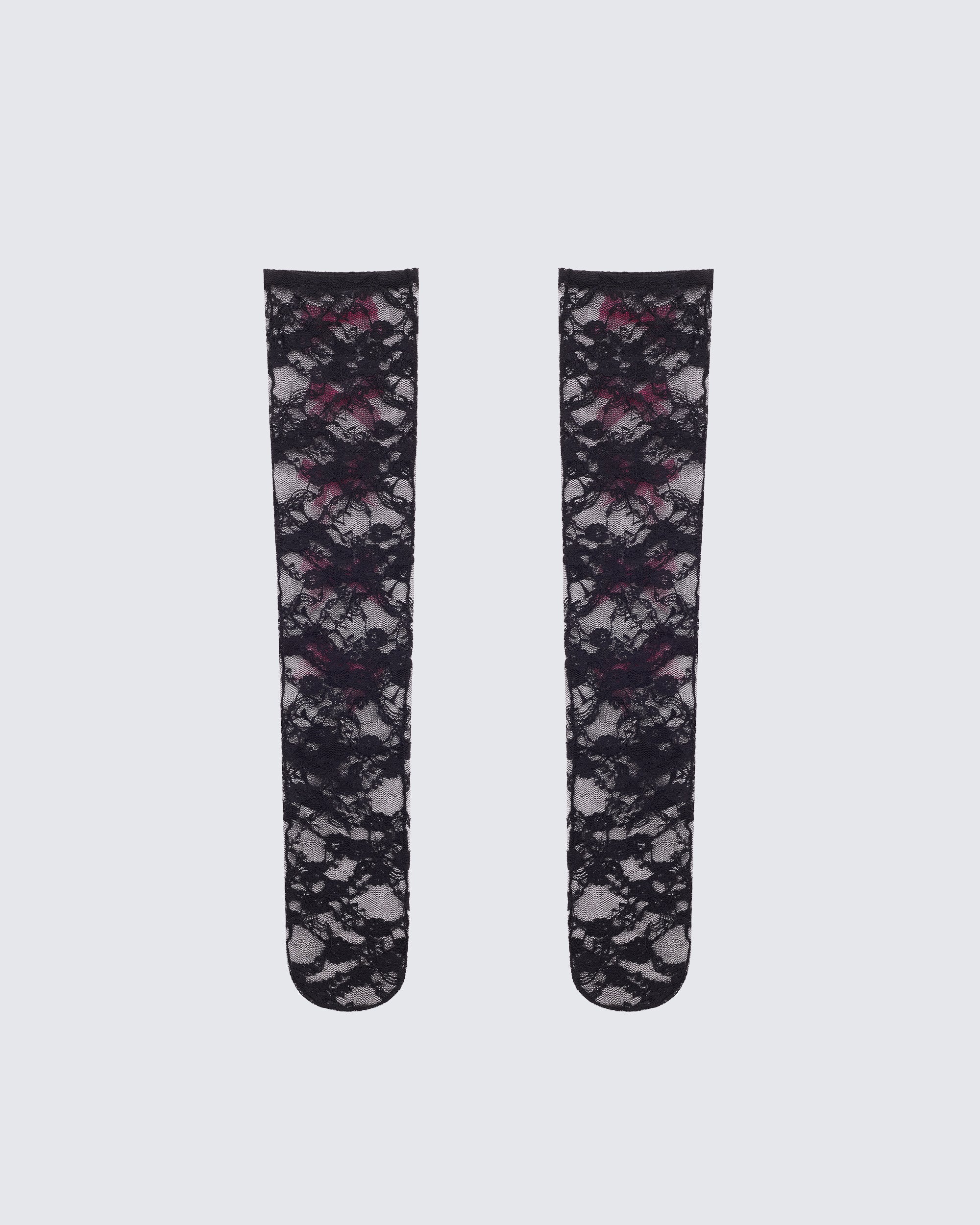 Aurora Black Knee High Lace Sock With Bow Trim - Image 2