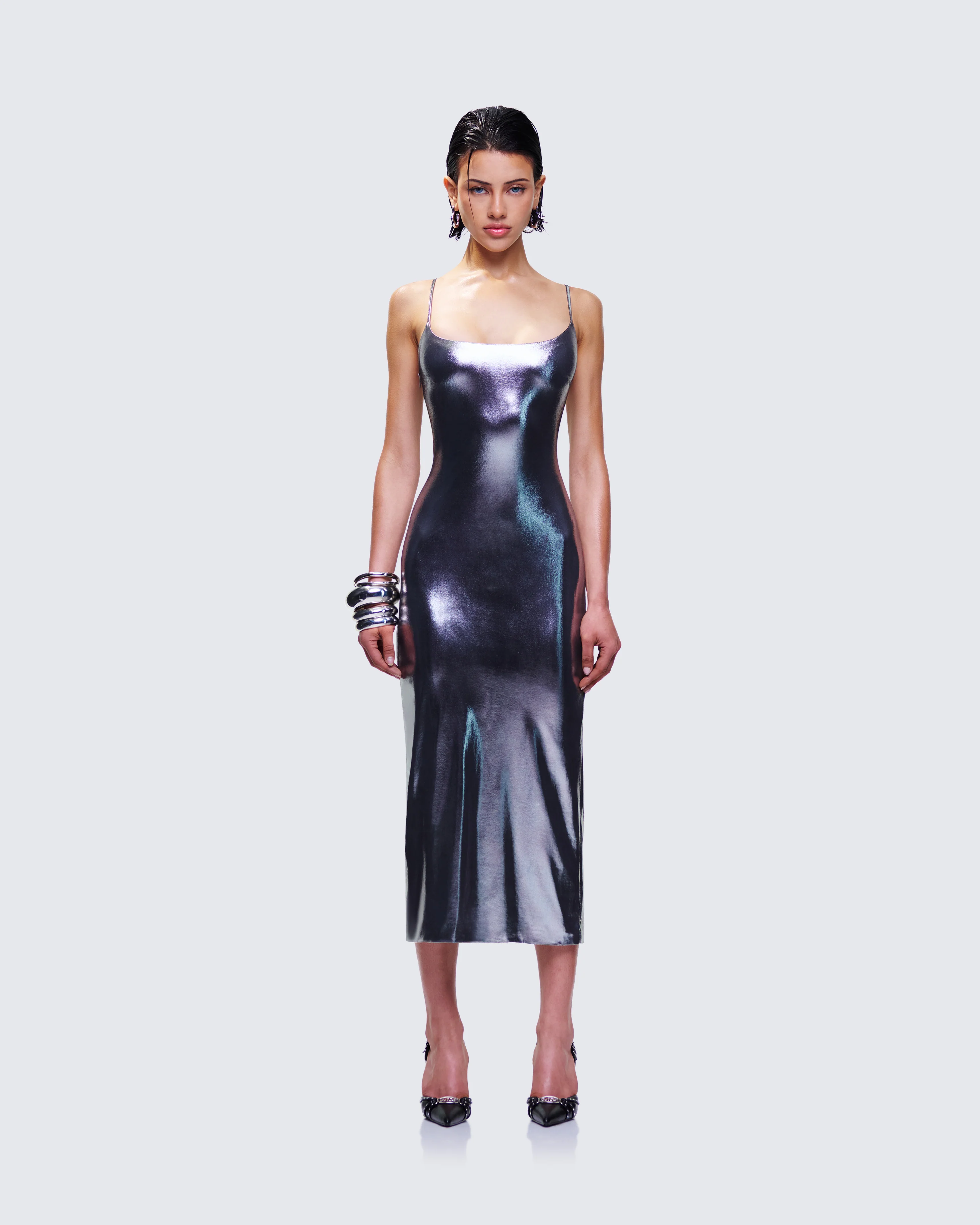 Aurra Metallic Gunmetal Midi Dress - Image 2