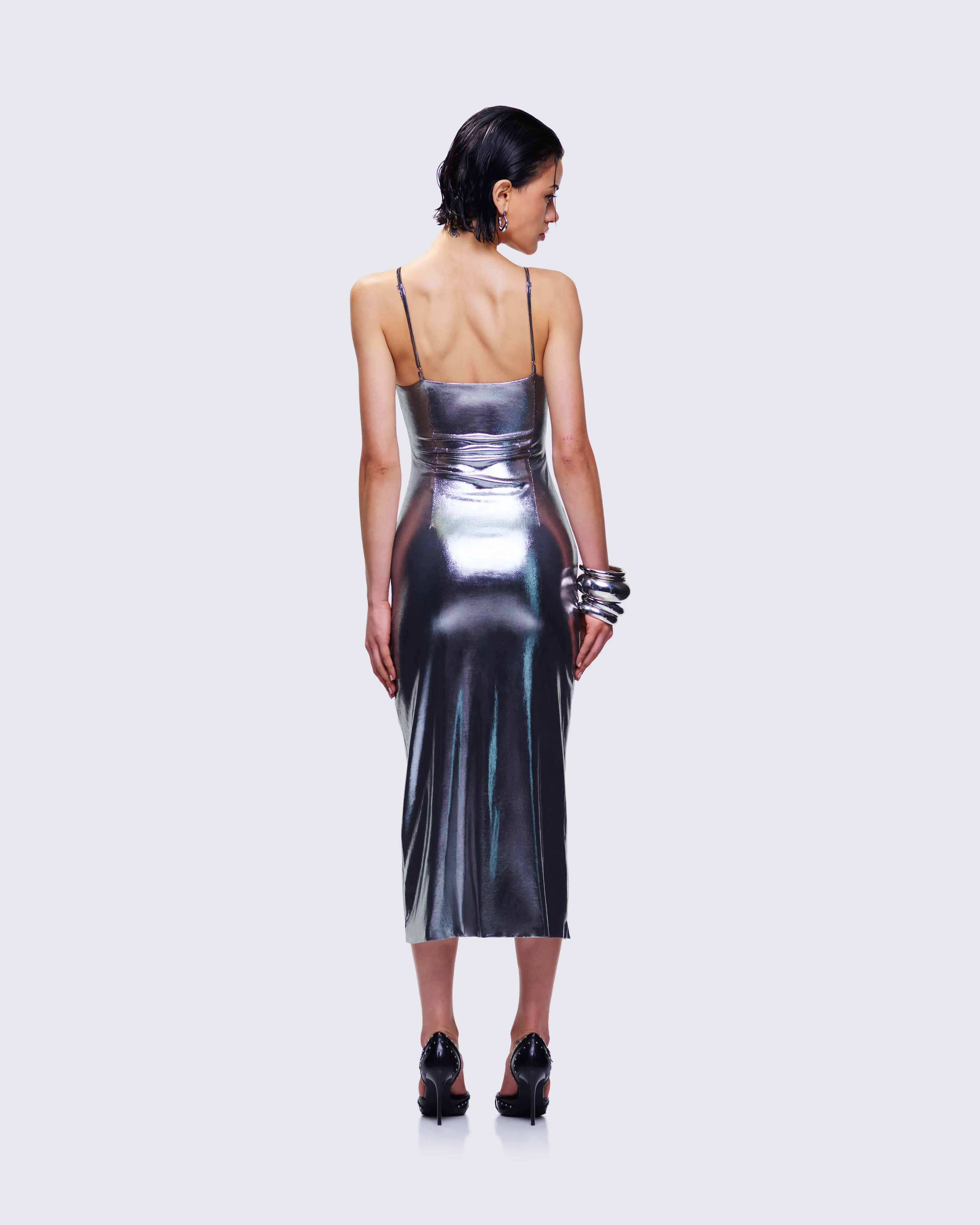 Aurra Metallic Gunmetal Midi Dress - Image 5