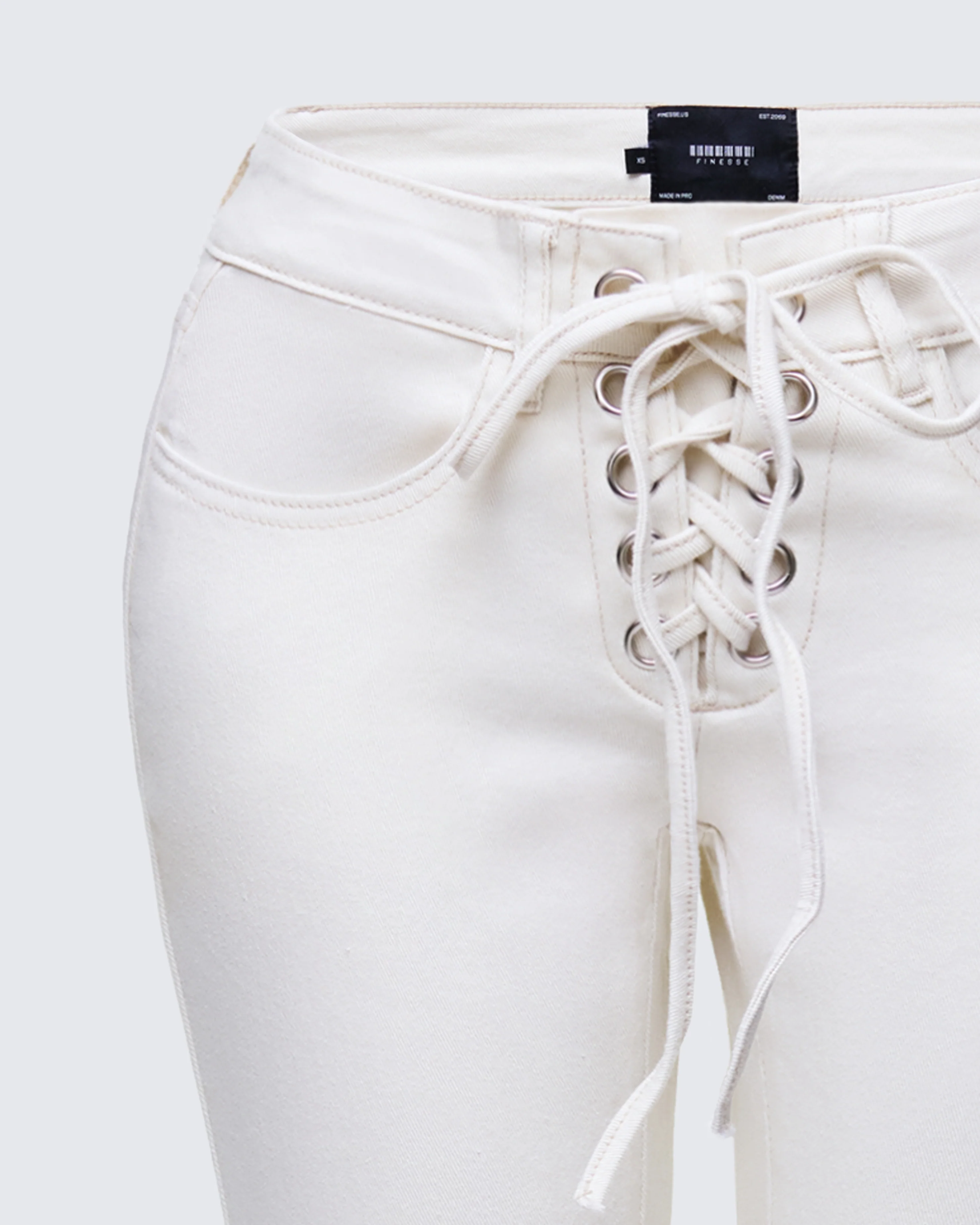 Abiola Ivory Denim Lace Up Jeans - Image 6