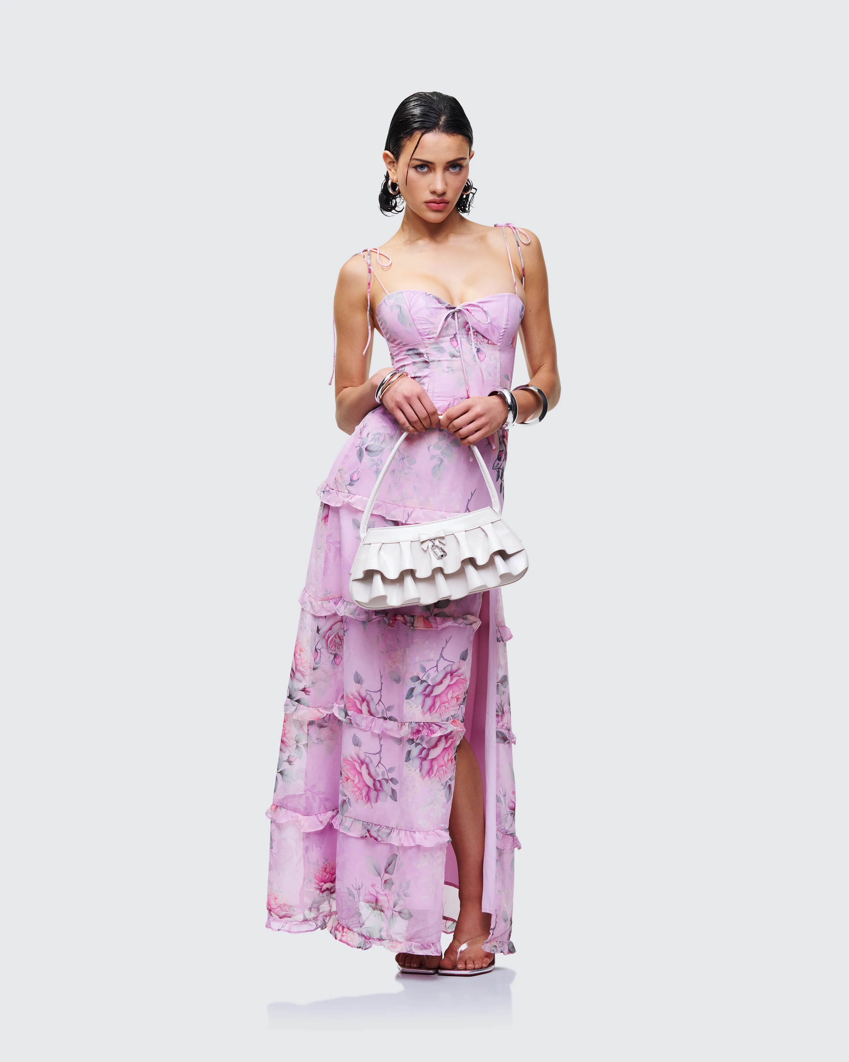 Aven Multi Printed Satin Ruffle Maxi Dress - Image 4
