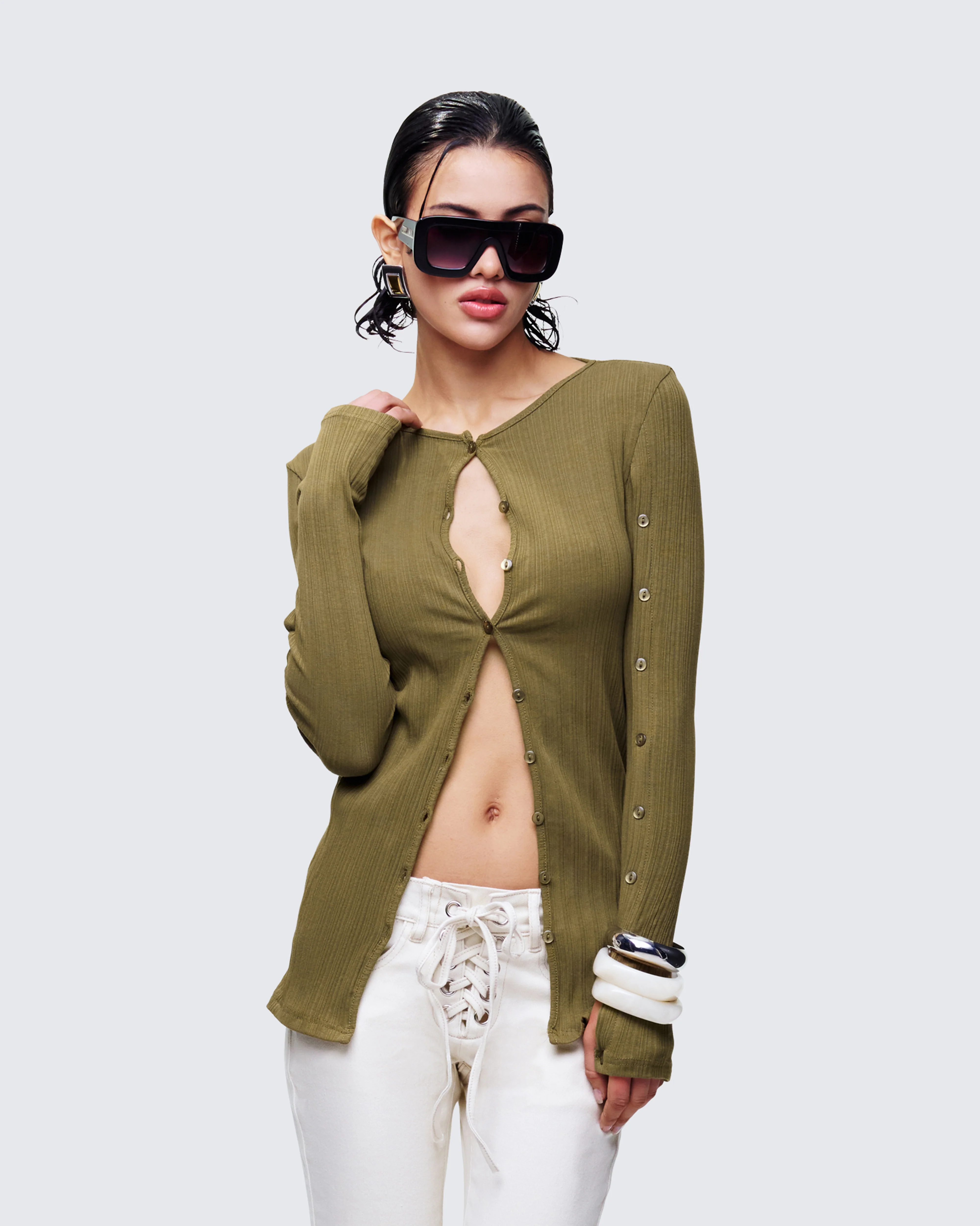 Aven Olive Texture Button Up Shirt - Image 3