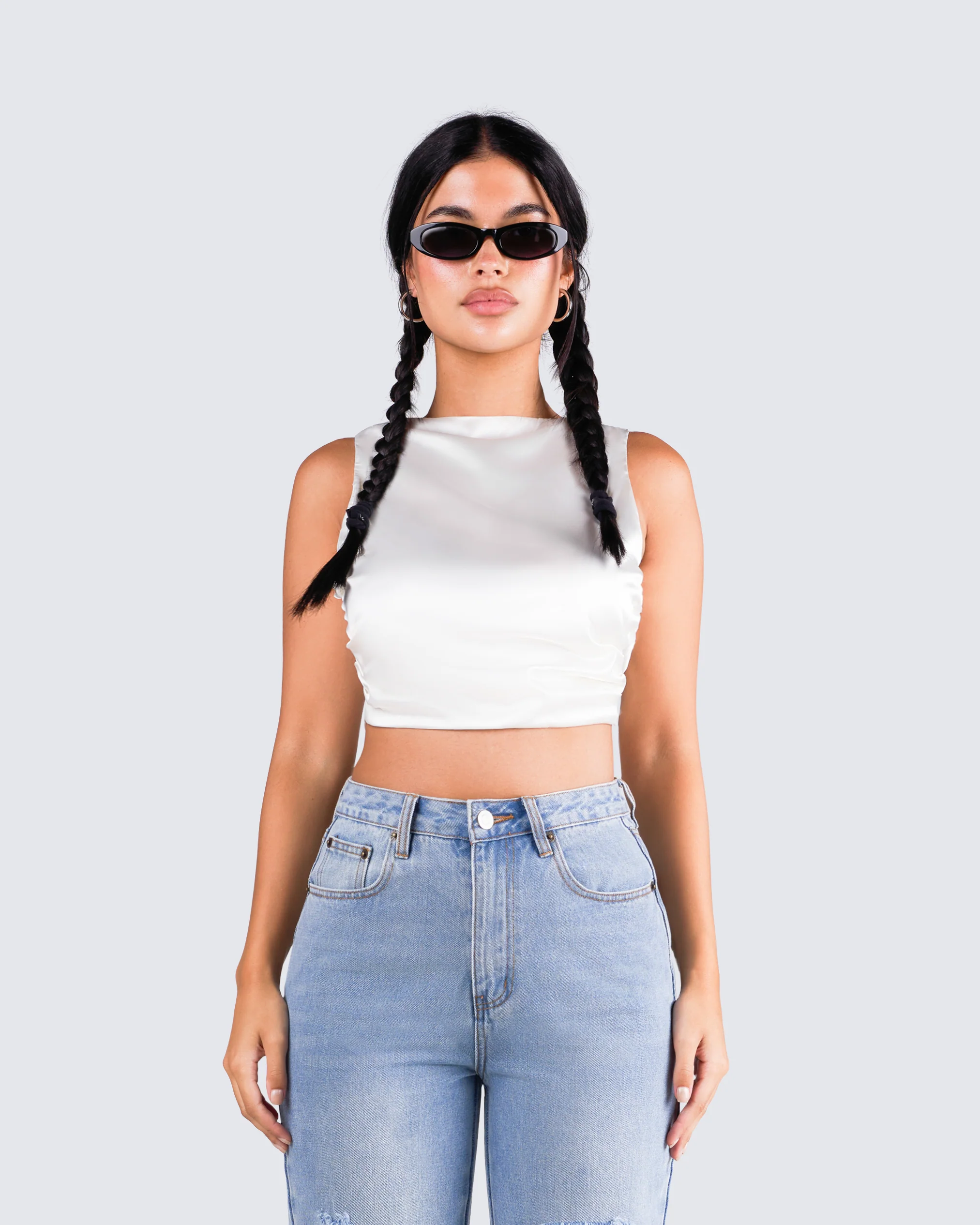 Ayanna White Satin Backless Top - Image 4