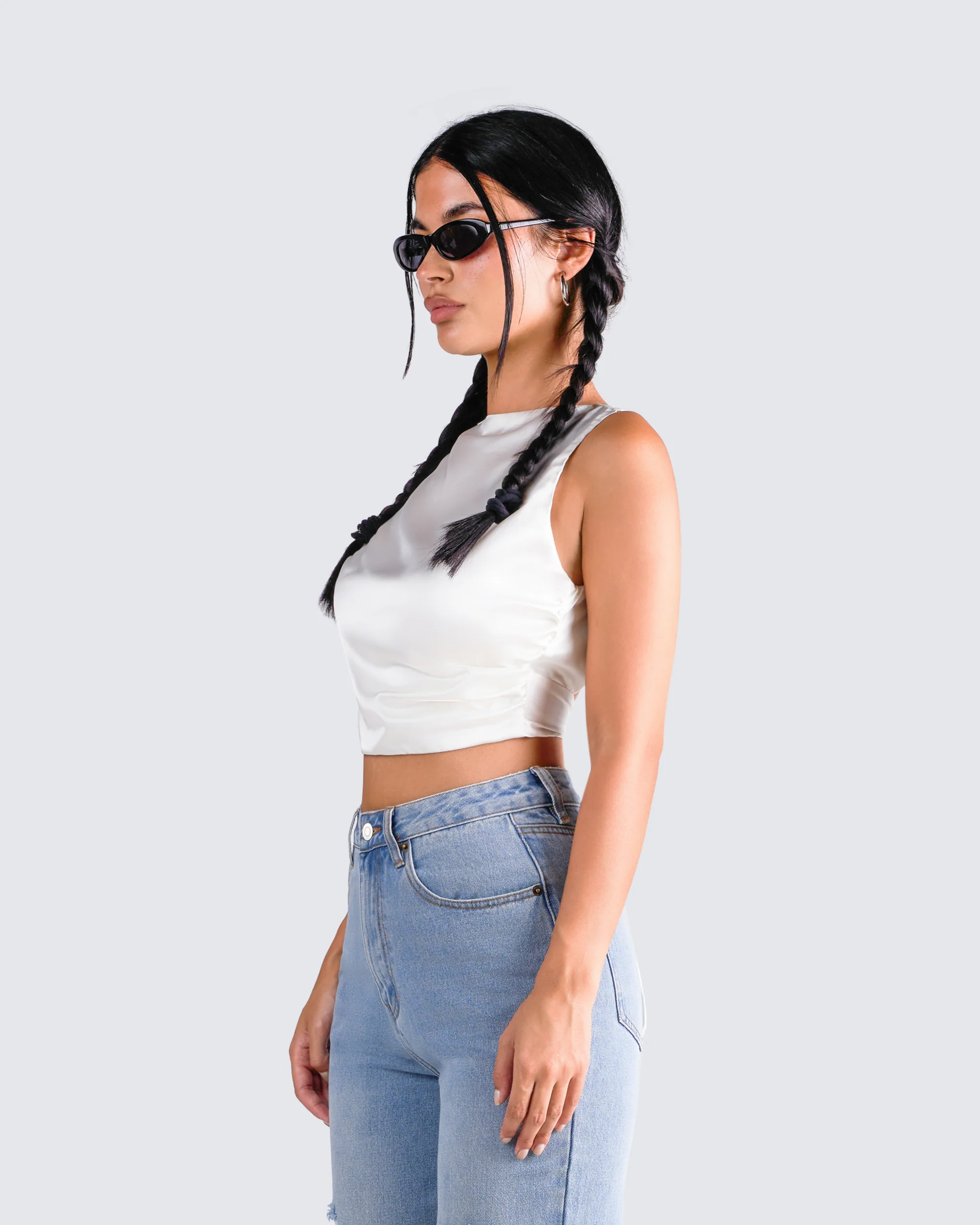 Ayanna White Satin Backless Top - Image 5