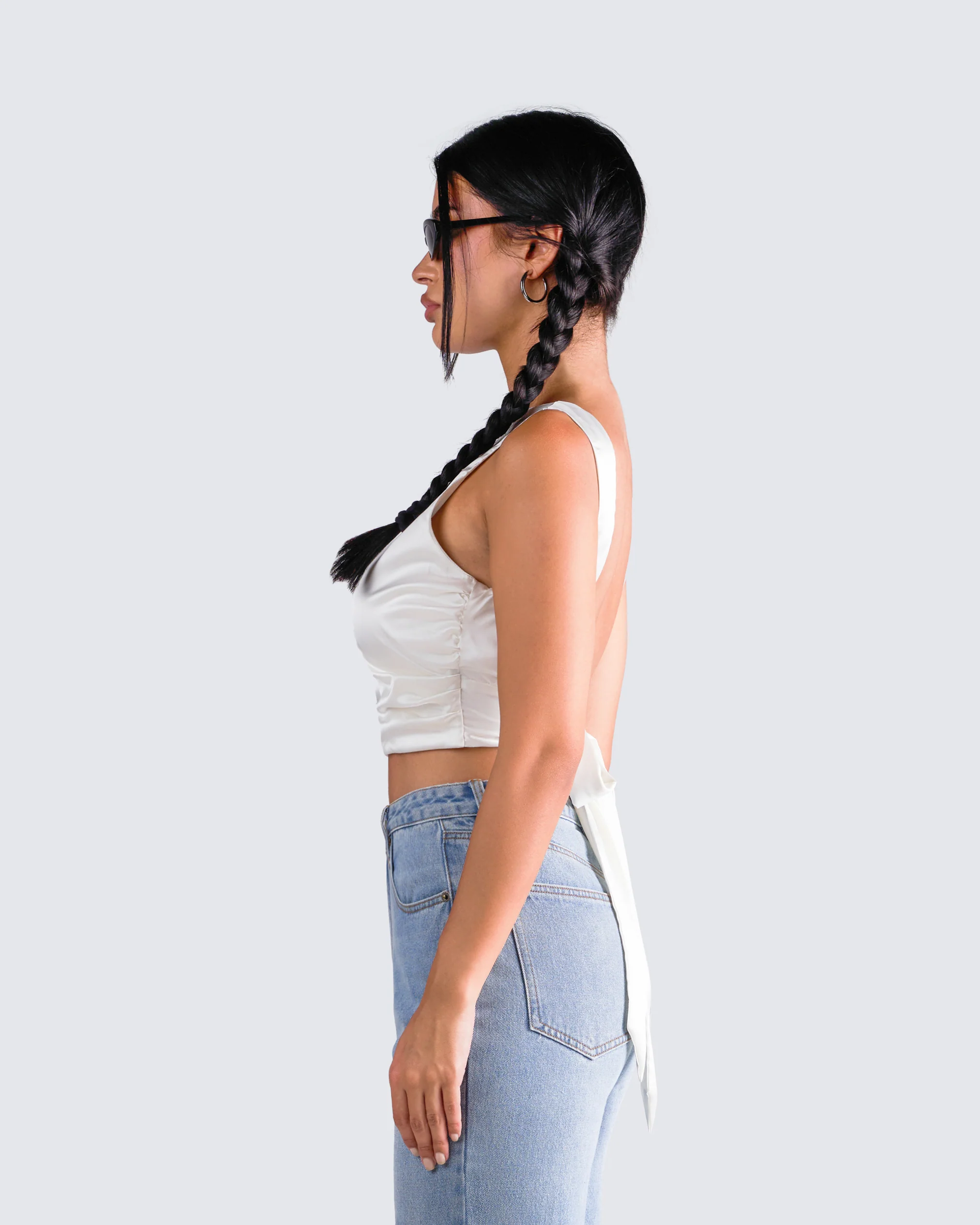 Ayanna White Satin Backless Top - Image 6