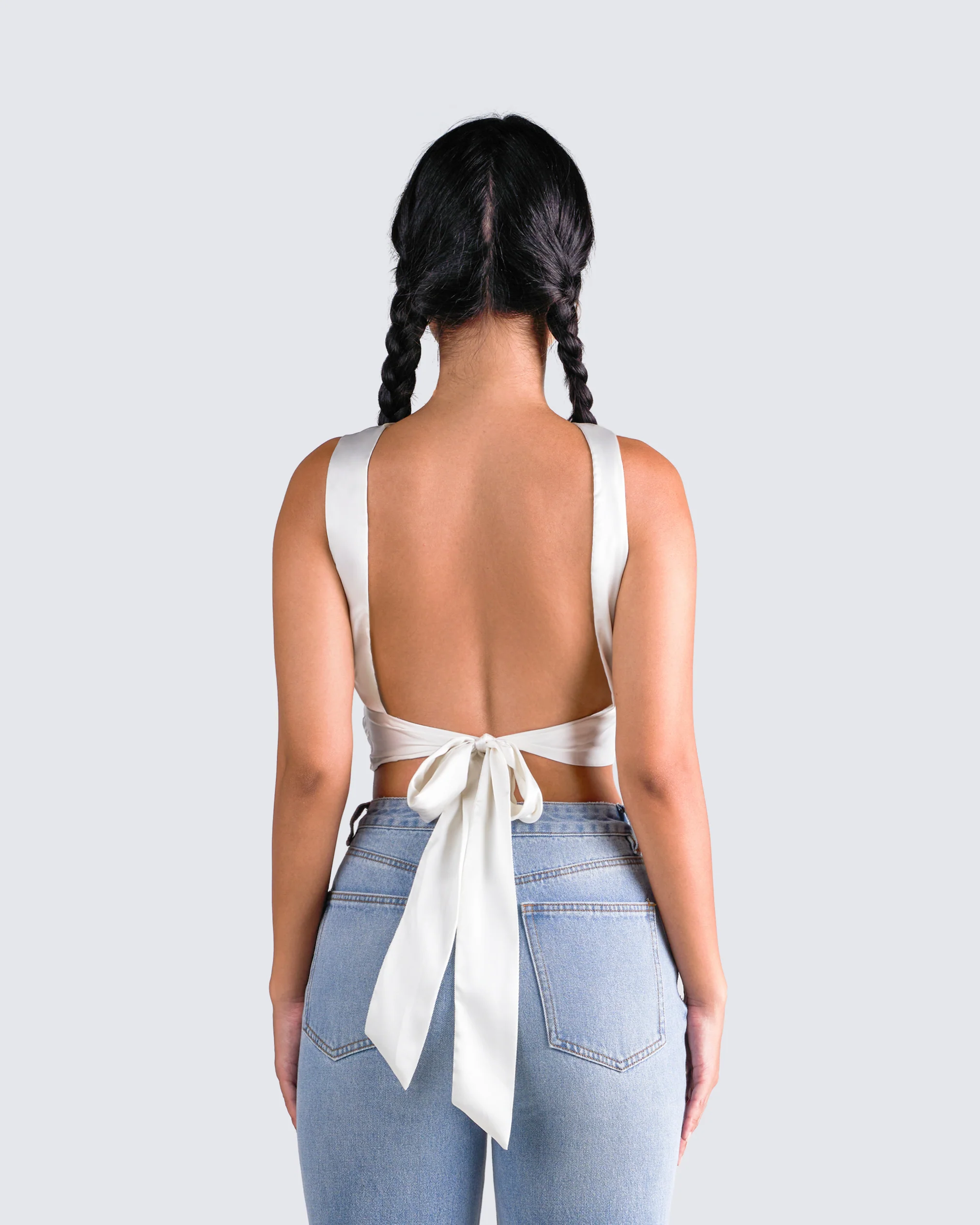 Ayanna White Satin Backless Top - Image 7