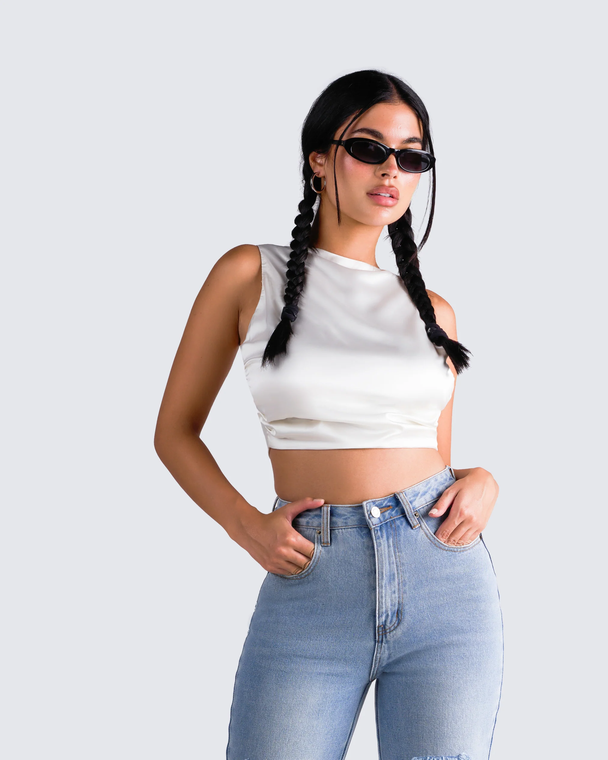 Ayanna White Satin Backless Top - Image 8