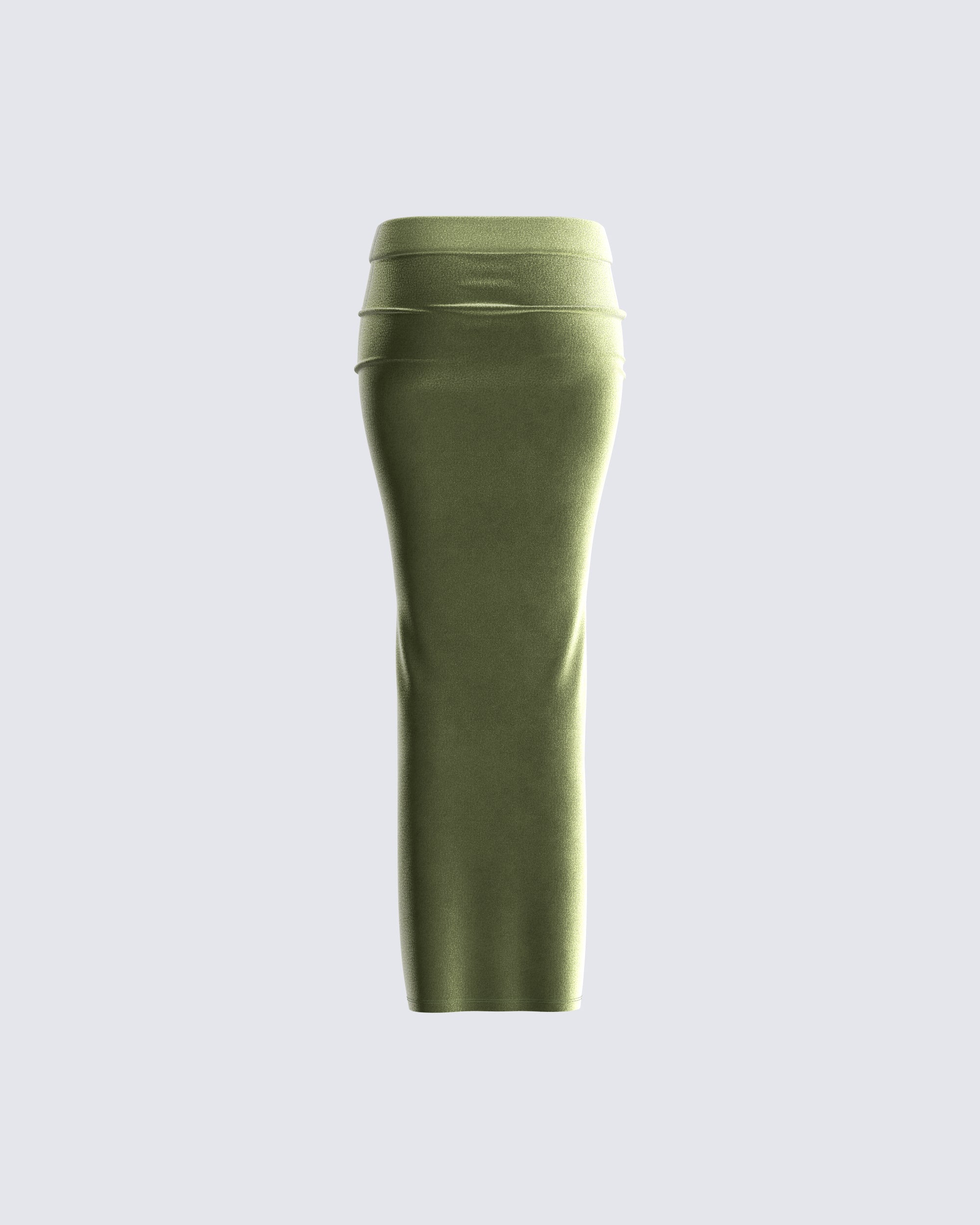 Ayla Olive Green Velvet Maxi Skirt - Image 3