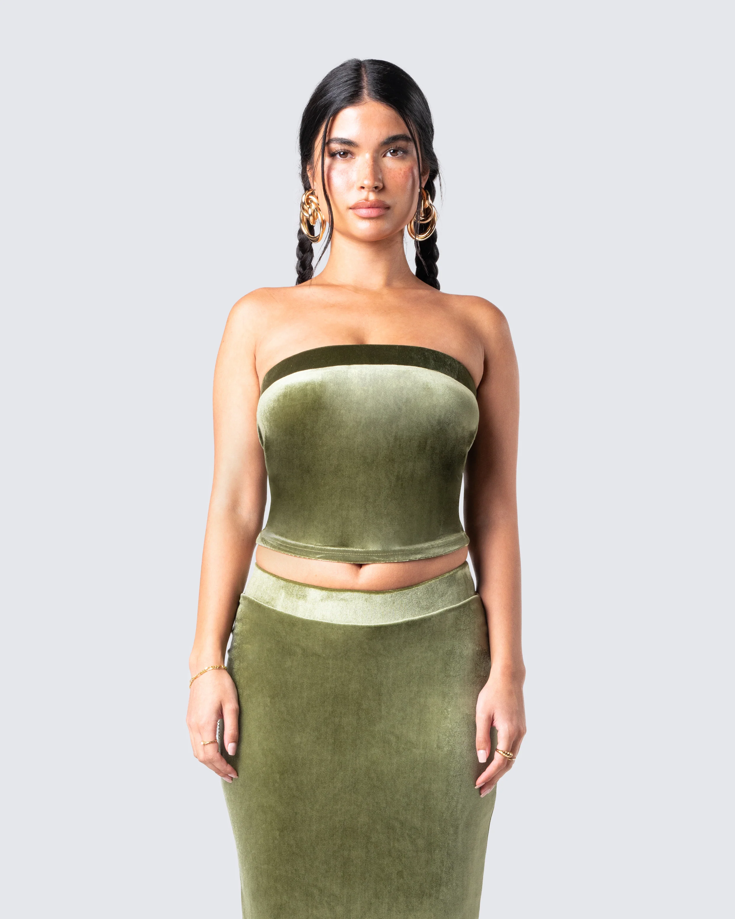 Ayla Olive Green Velvet Tube Top - Image 4