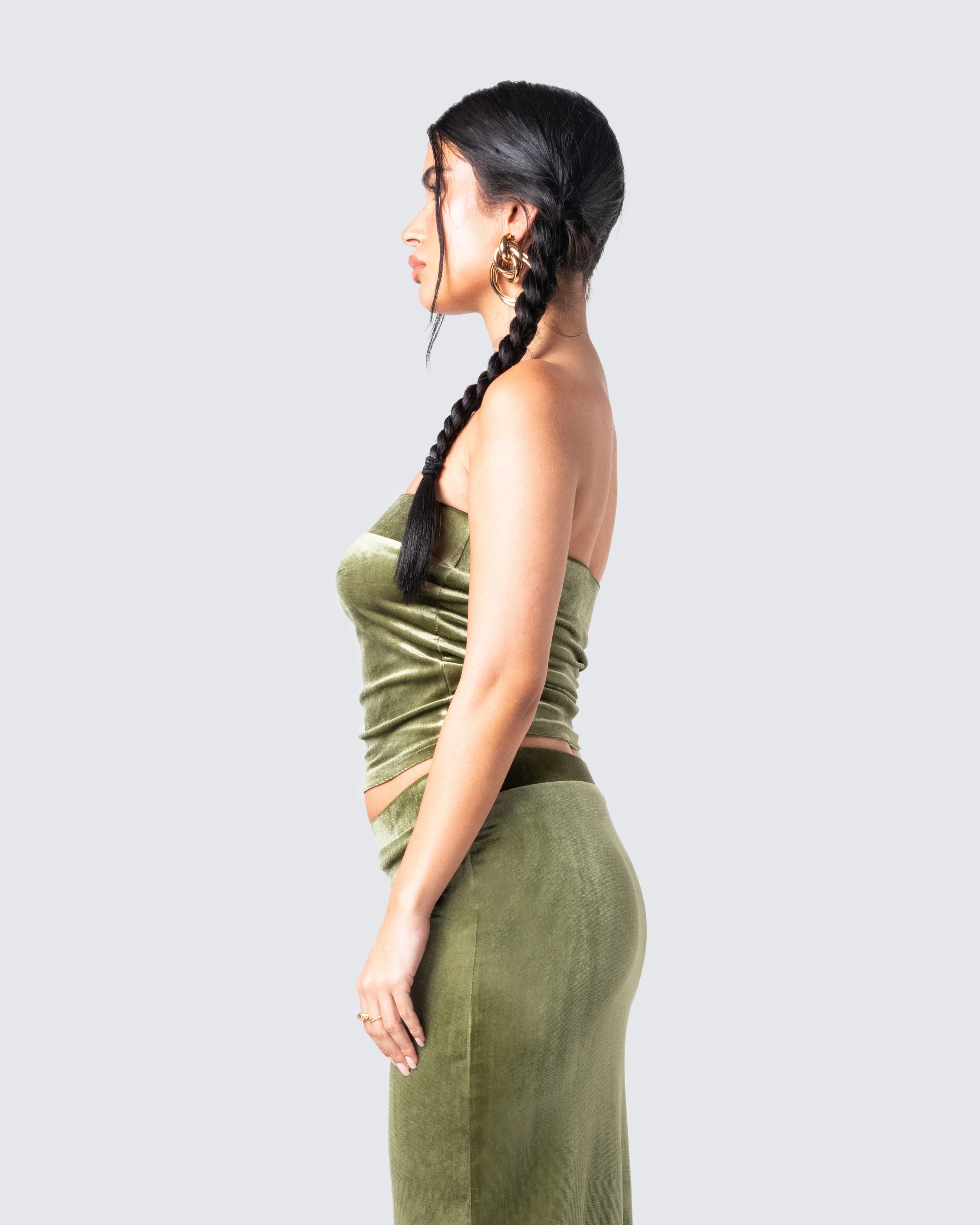 Ayla Olive Green Velvet Tube Top - Image 5