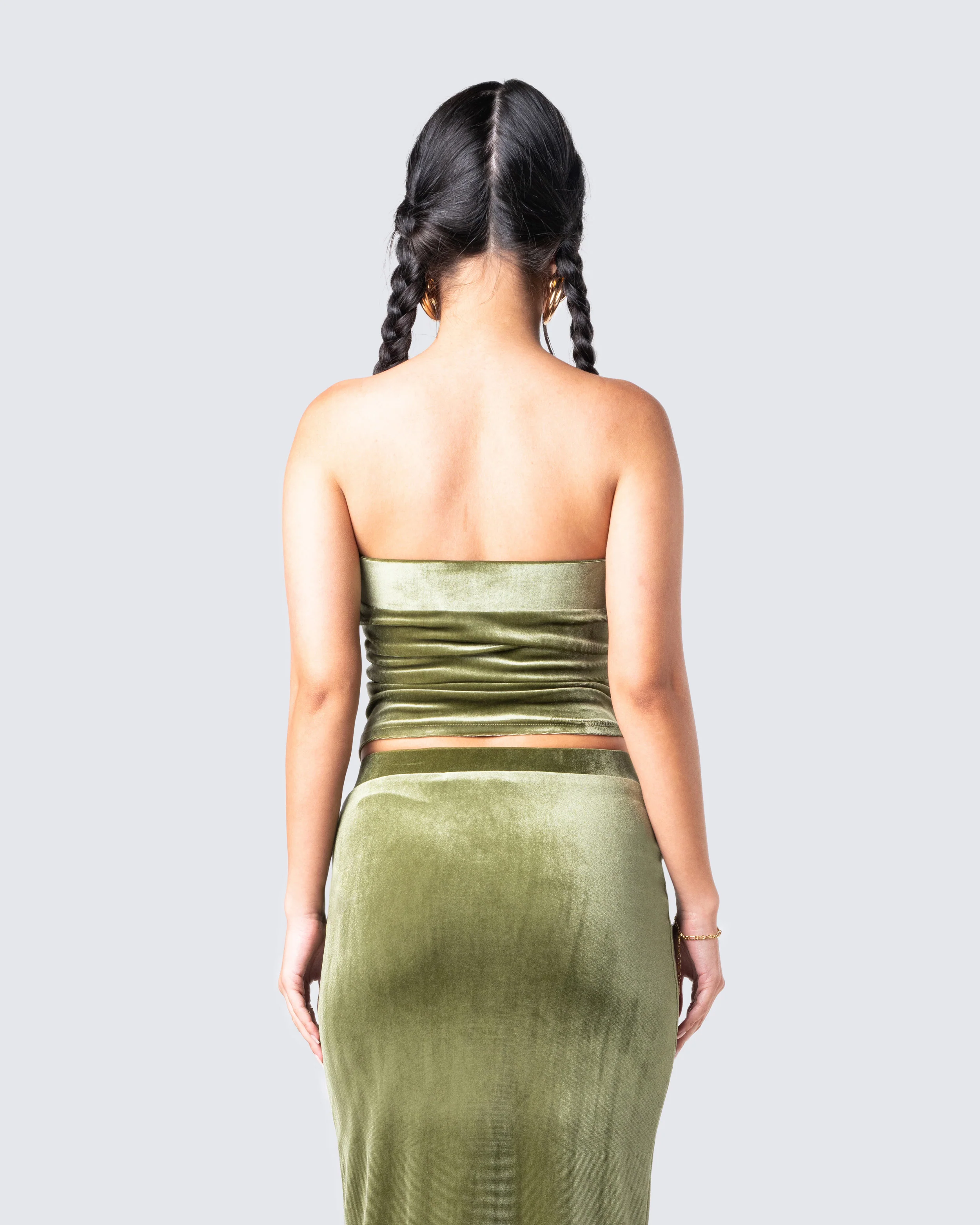Ayla Olive Green Velvet Tube Top - Image 6