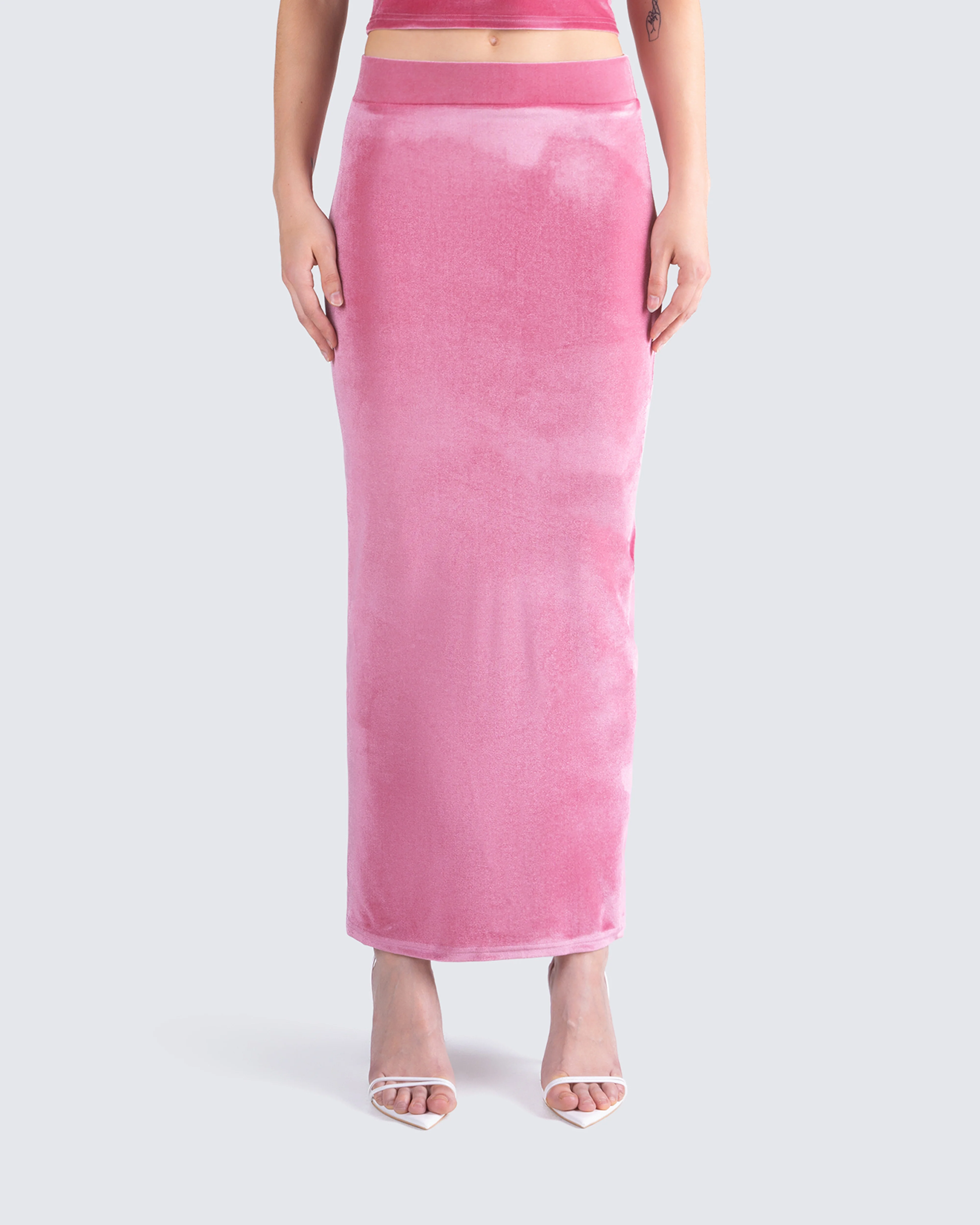 Ayla Pink Velvet Maxi Skirt - Image 4