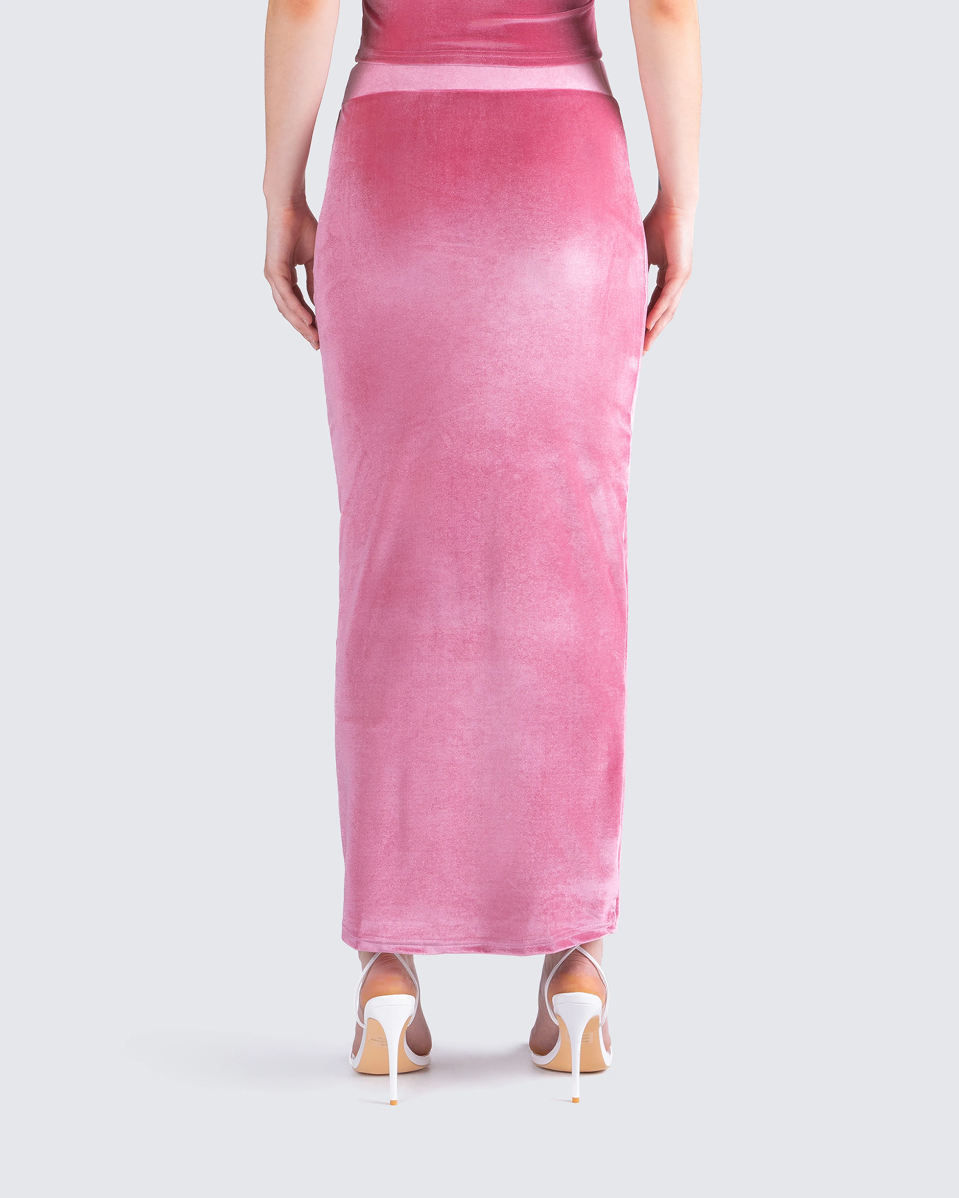 Ayla Pink Velvet Maxi Skirt - Image 7